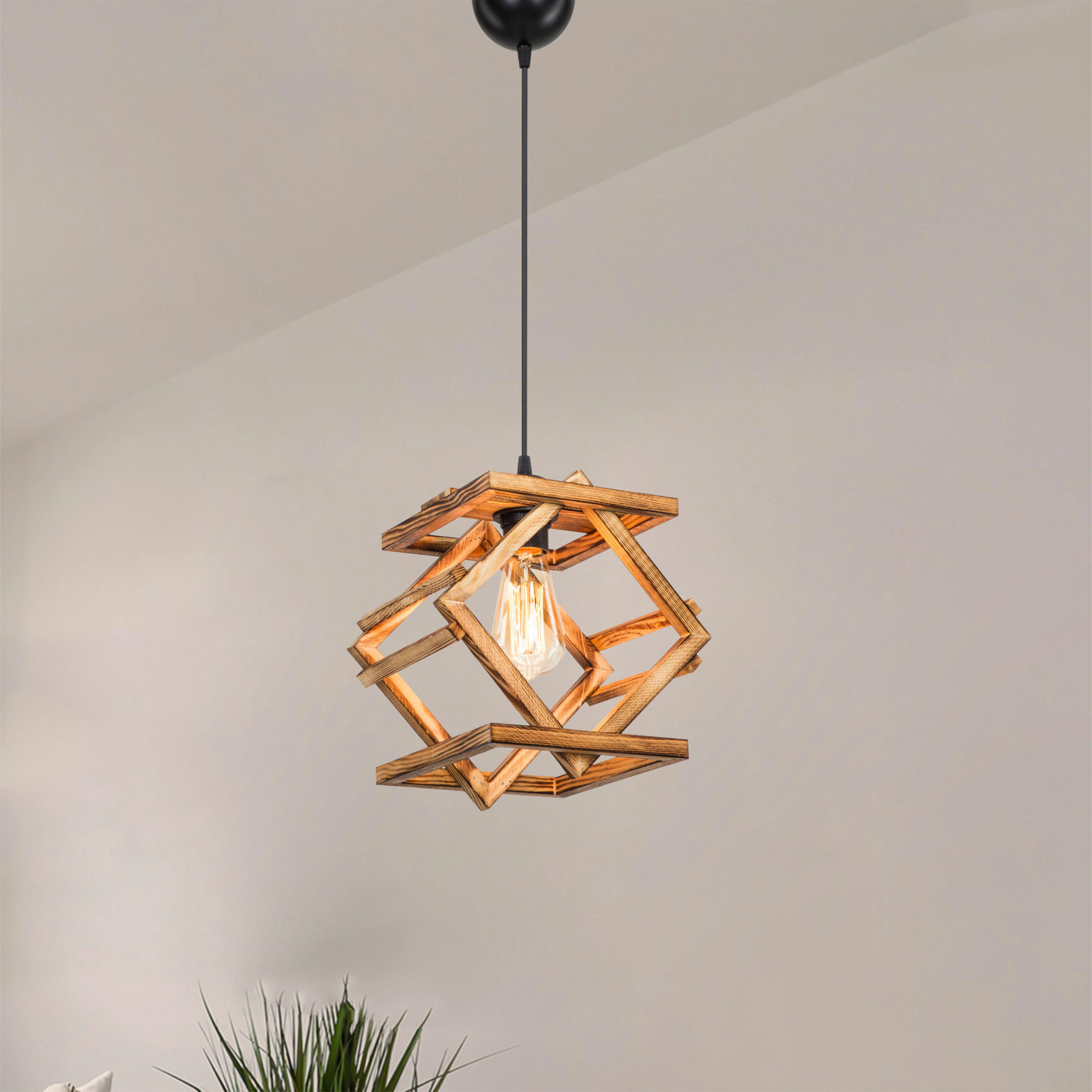 HÄNGELEUCHTE Dudley - Schwarz, Holz (26/26/75cm) - lux.pro