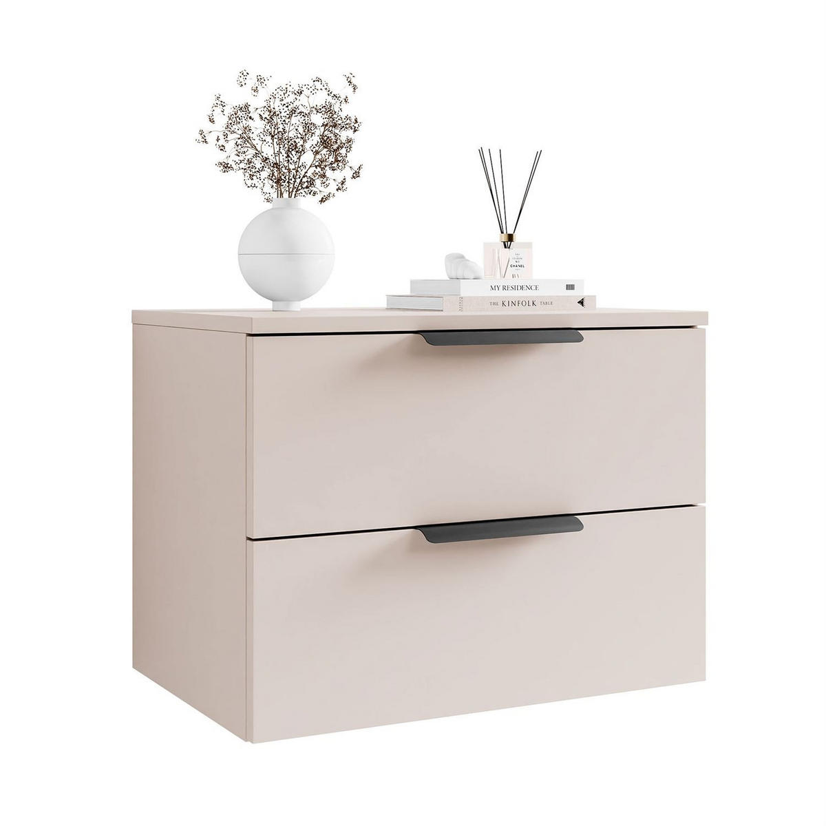 NACHTKOMMODE LINA KASCHMIR 2S LED hängend schwarzer Griff - Kaschmir, Holzwerkstoff (55/42/37cm) - Lookway