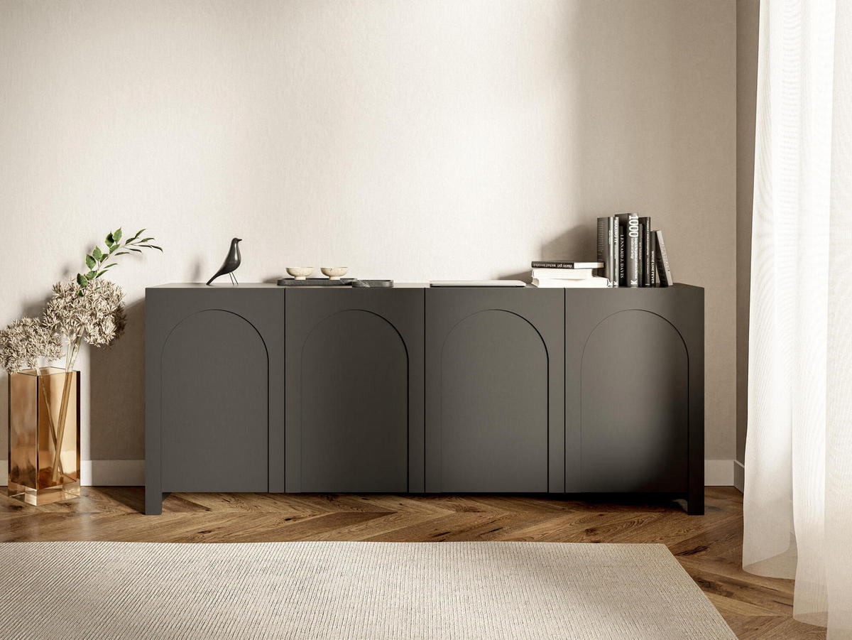 SIDEBOARD ARCO Schwarz, Gold 204x35x83 cm - Goldfarben/Schwarz, Holzwerkstoff (204/83/35cm) - FURNLUX