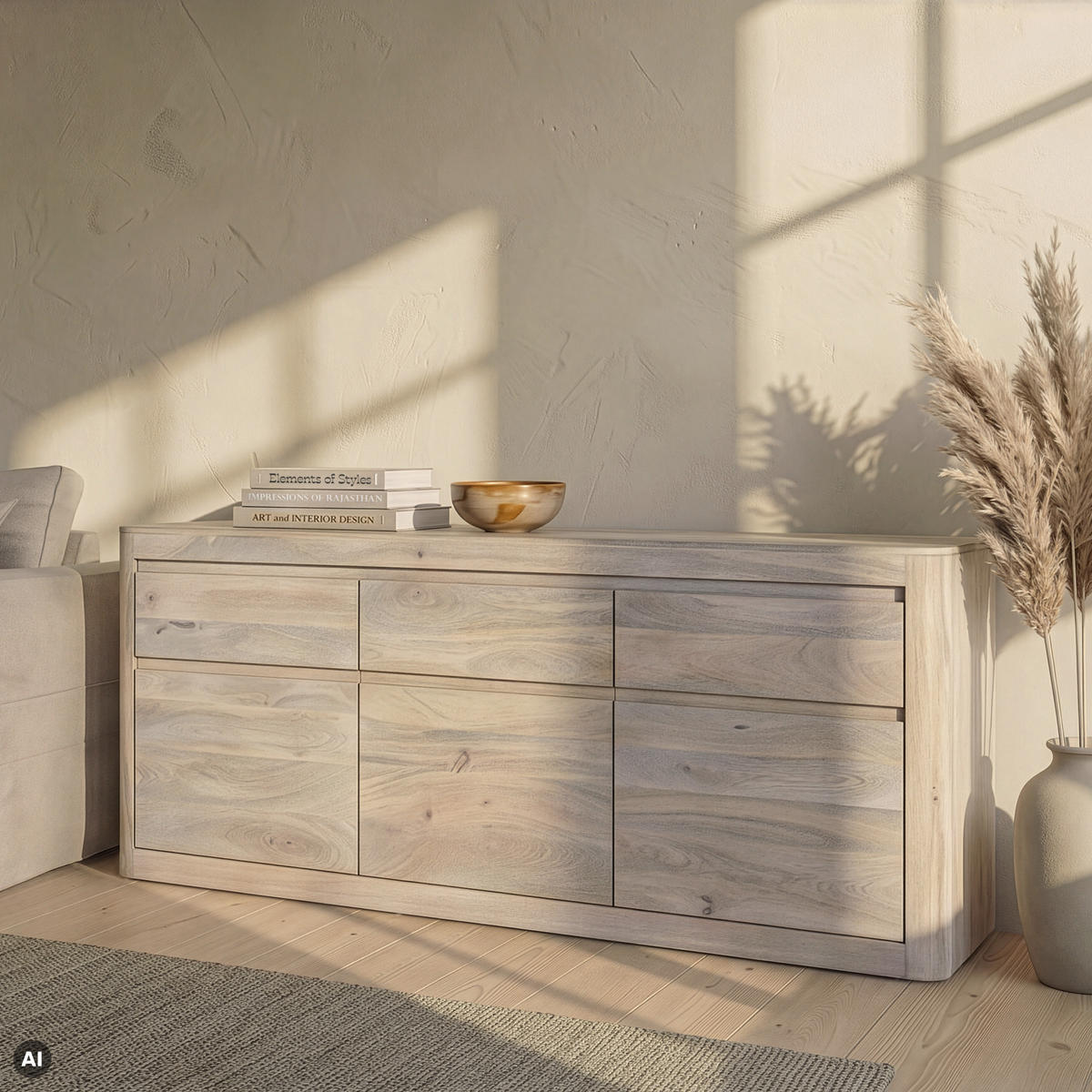 SIDEBOARD Mango 185x40x80 weiß lackiert TORONTO #301 - Weiß, Holz (185/80/40cm) - Massivmoebel24