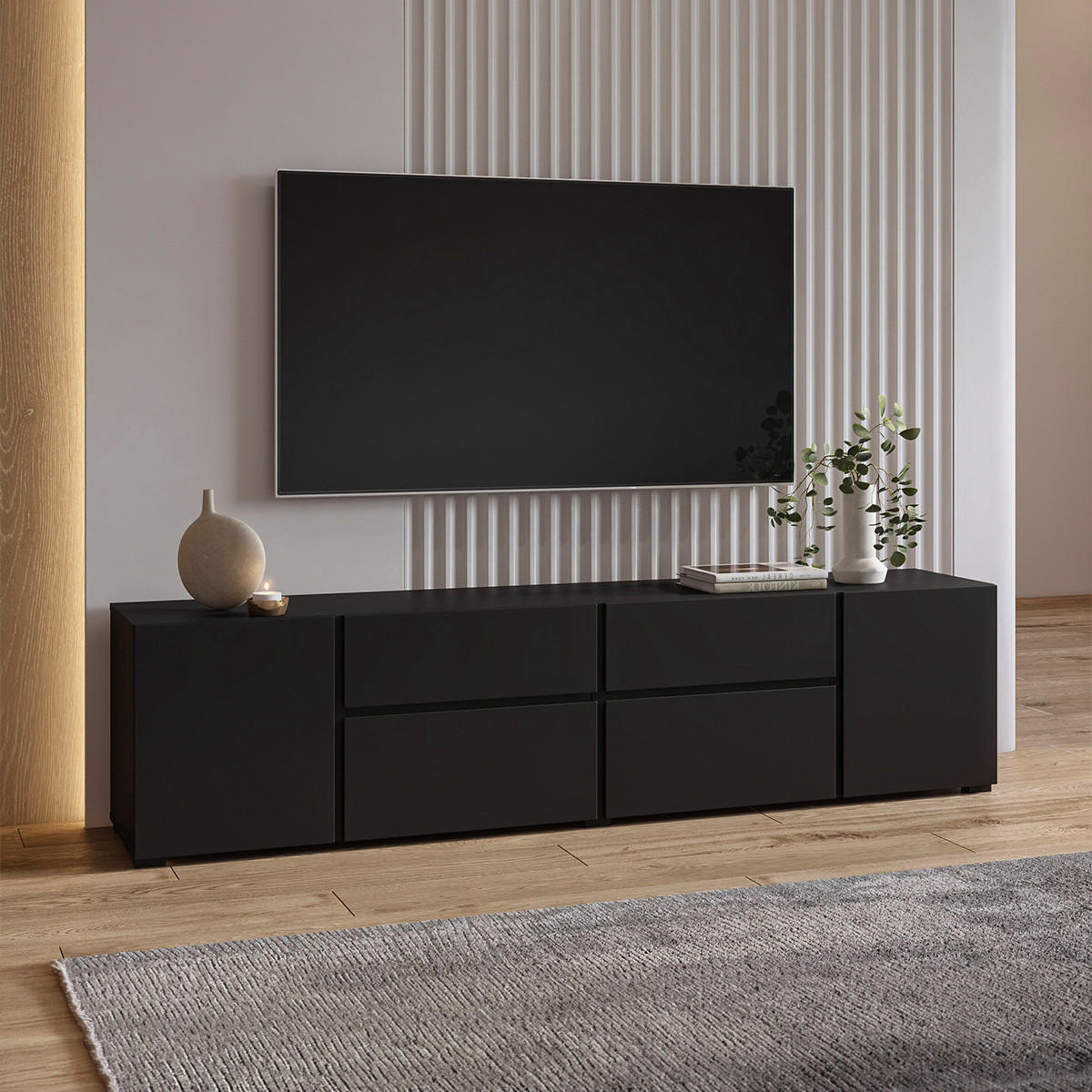 TV STOLEK Maxis Černá - černá, kompozitní dřevo (195/48/40cm) - Petits-meubles