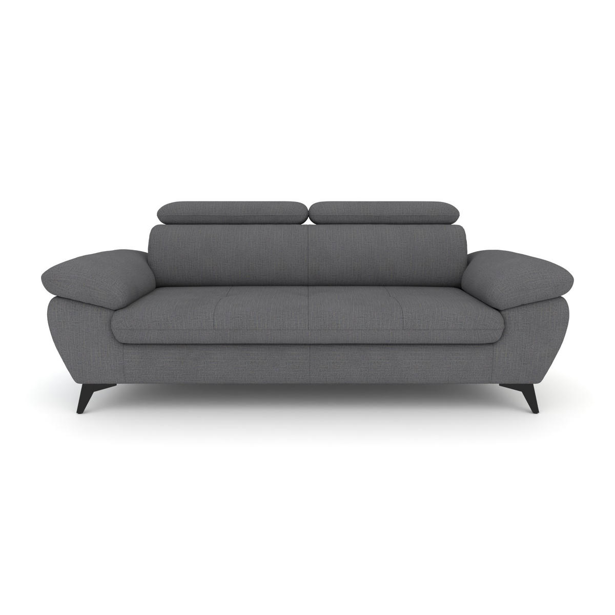 3-SITZER Karlstad Chenille Grau verstell. Kopfstützen B 215 cm - Dunkelgrau, Kunststoff/Textil (215/84/100cm) - foamnova