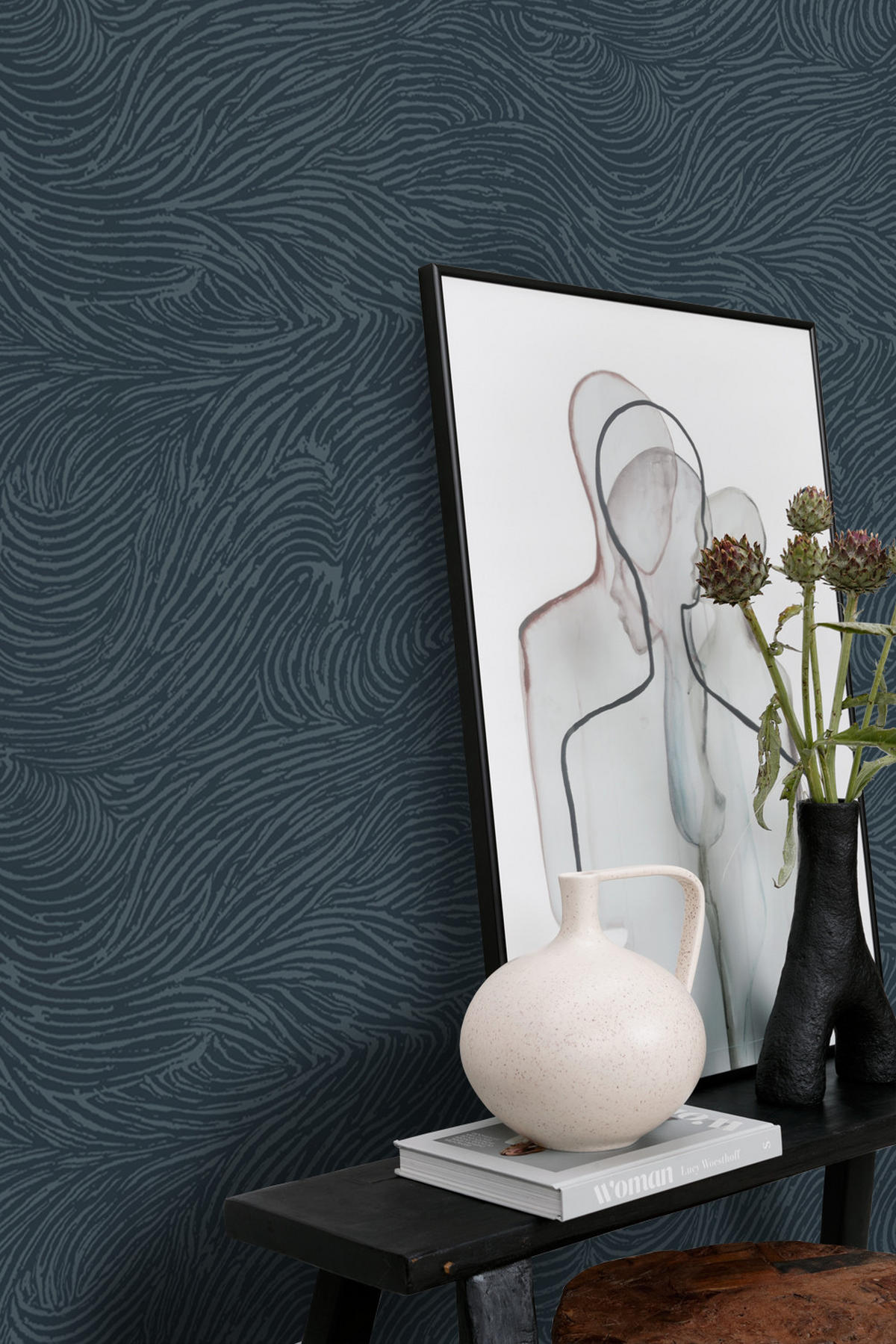 TAPETE 3d Wellenförmige Linien 53 cm x 10.05 m - Blau, Papier (53/1000cm) - ESTAhome