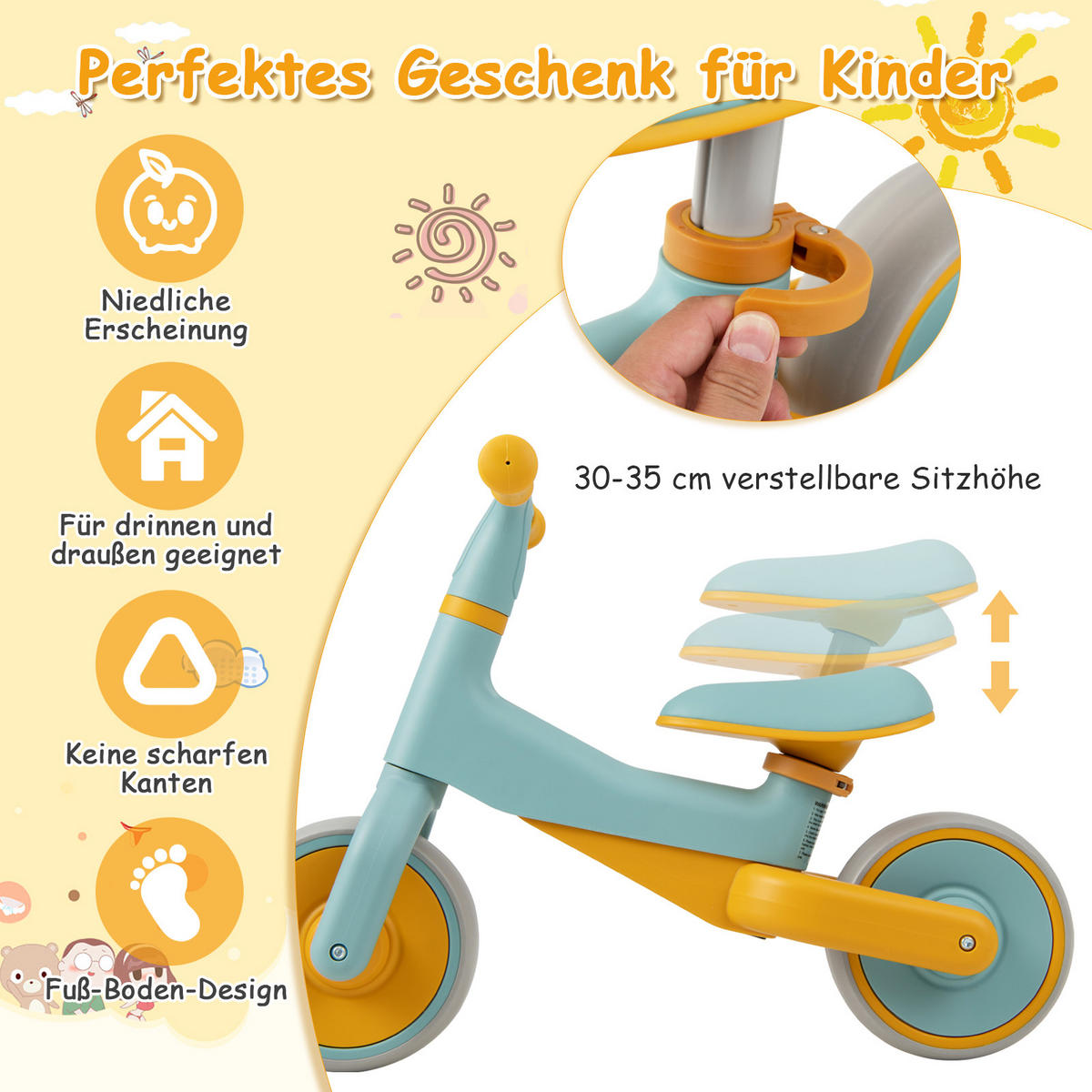 KINDERROLLER Kinder Laufrad Blau - Blau, Kunststoff (67/33/47cm) - COSTWAY