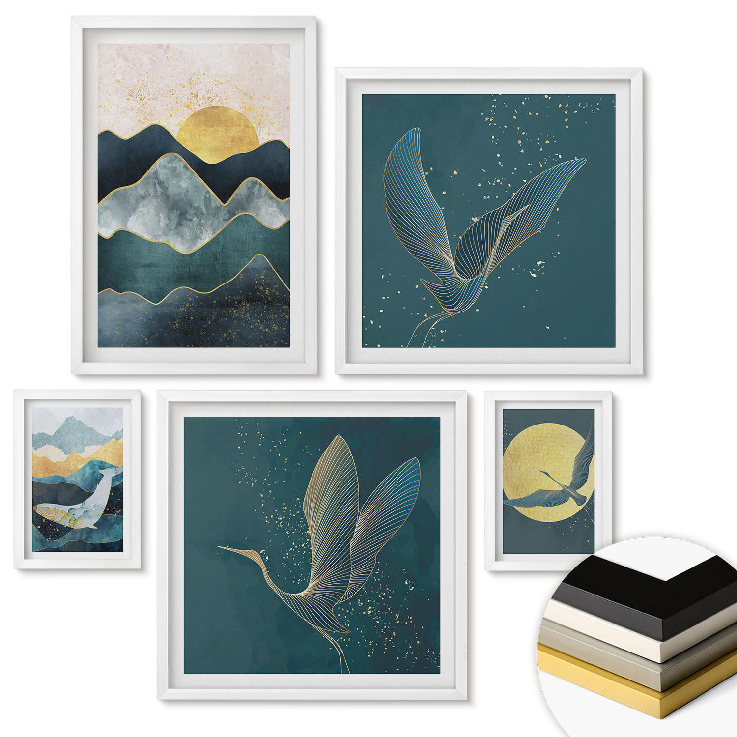 WANDBILDER 5er-Set - 50x50 cm & 20x30 cm & 40x60 cm Weißer Rahmen - Familie, Liebe, Wärme, Zuhause - Weiß, Kunststoff (40/60cm) - ArtPrintCave