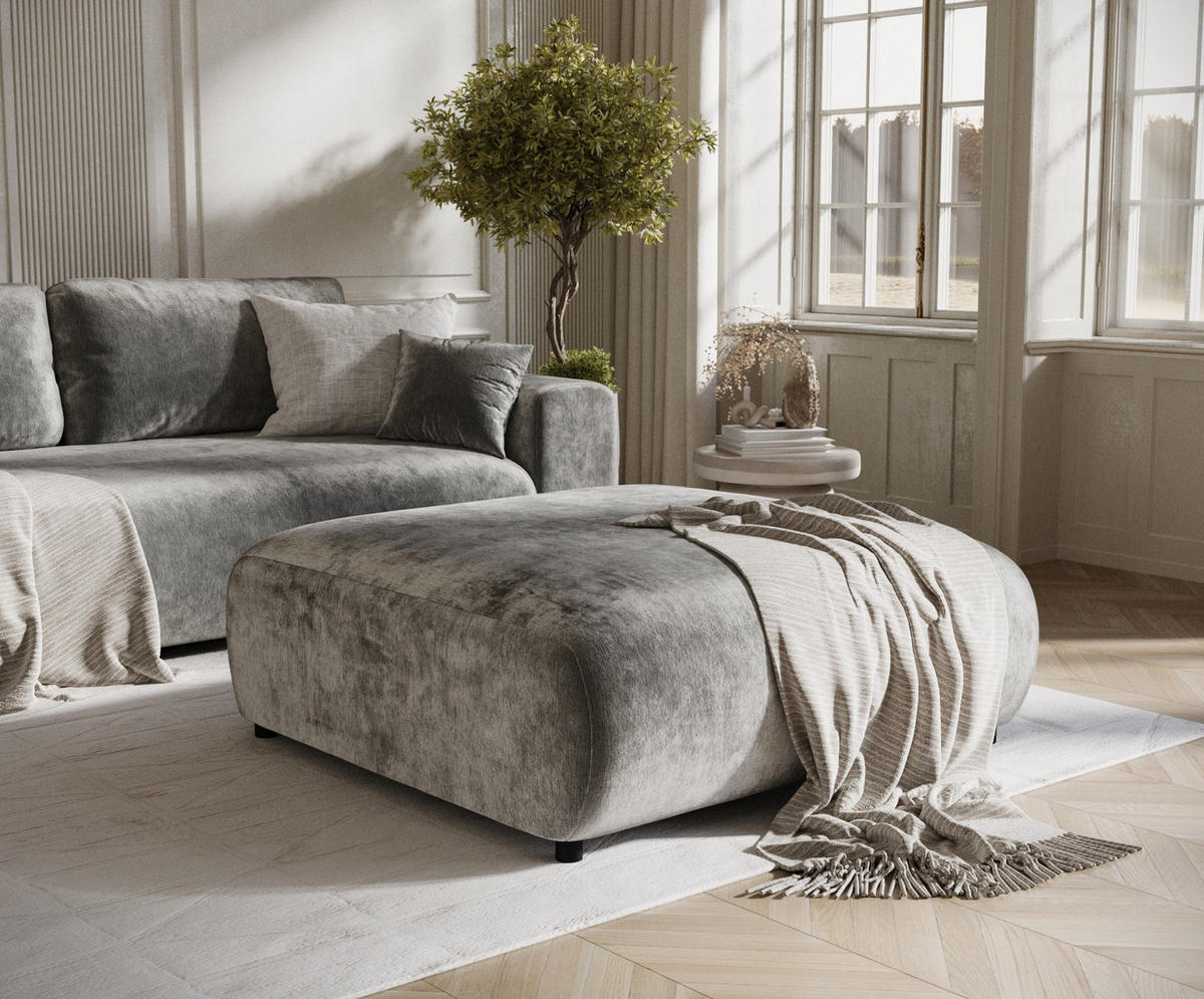 POUF L Zanzibar Grau Chenille - Schwarz/Grau, Holz/Holzwerkstoff (110/37/110cm) - Maison de Reve