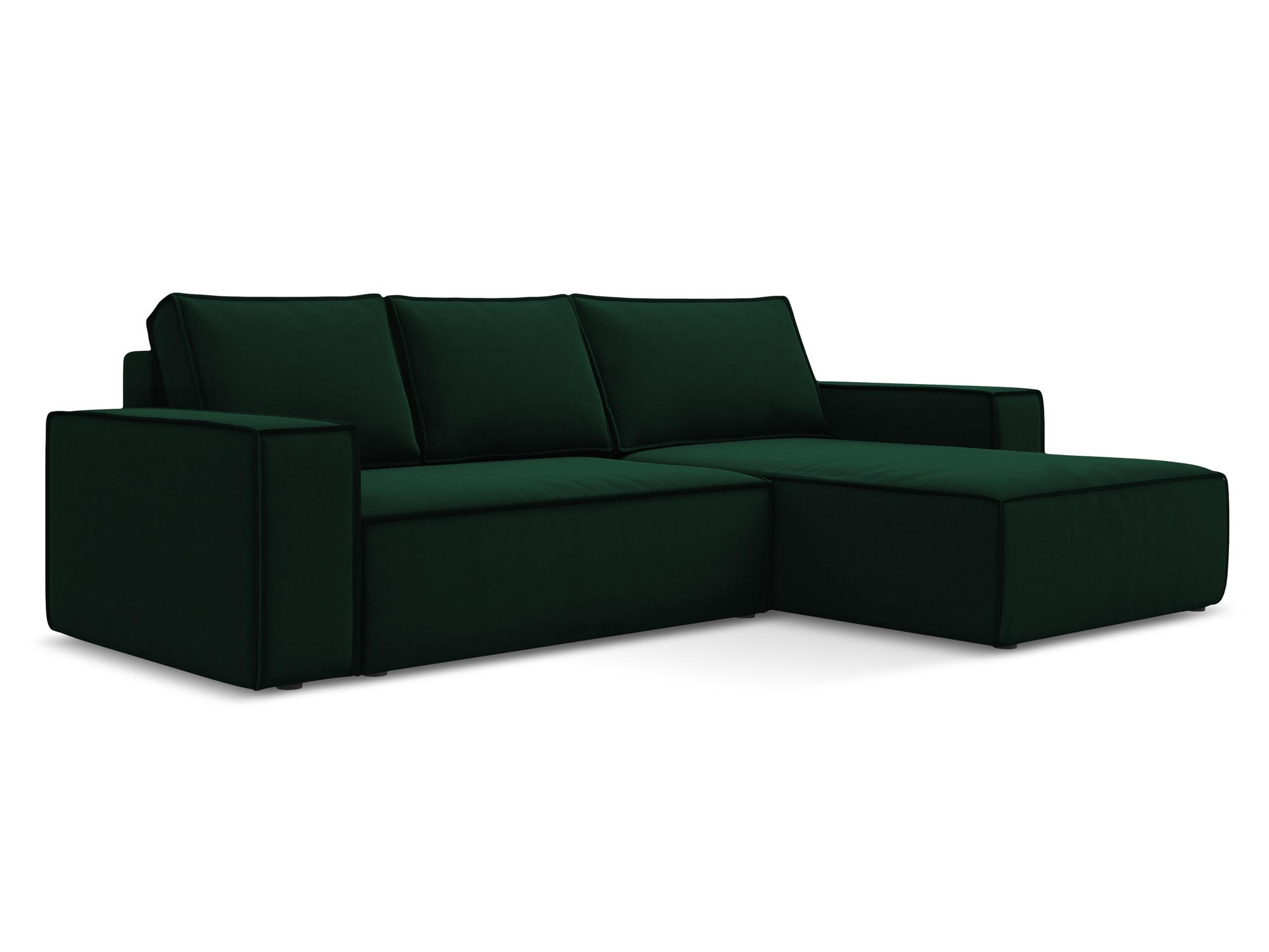 ECKSOFA mit Schlaffunktion Samt Stoff Grün - Dunkelgrün/Schwarz, Kunststoff/Textil (290/185cm) - Makamii