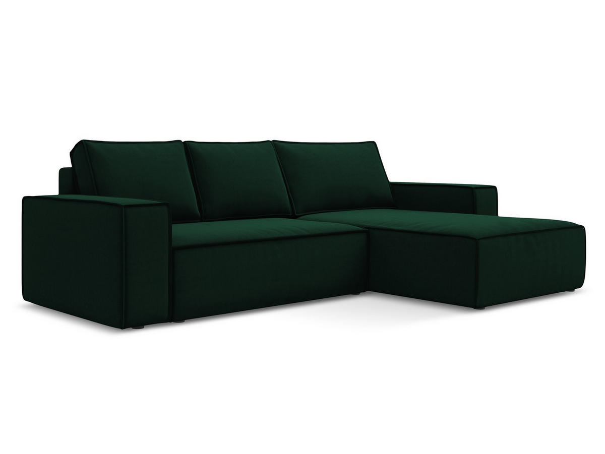 ECKSOFA mit Schlaffunktion Samt Stoff Grün - Dunkelgrün/Schwarz, Kunststoff/Textil (290/185cm) - Makamii