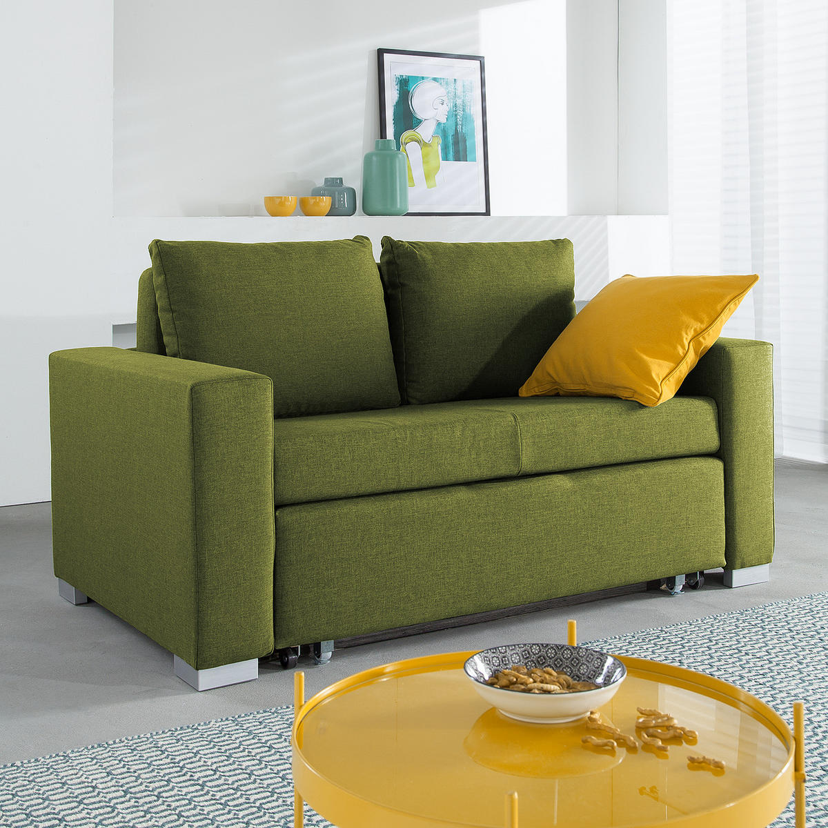 SCHLAFSOFA - Silberfarben/Grün, Textil (153/90/90cm) - home24