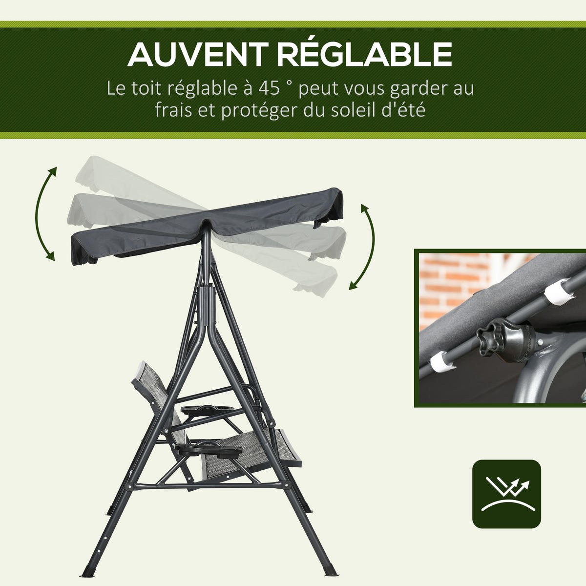 HOLLYWOODSCHAUKEL Grau 3-Sitzer 204/112/150 cm - Braun, Metall (204/150/112cm) - PANGIVO