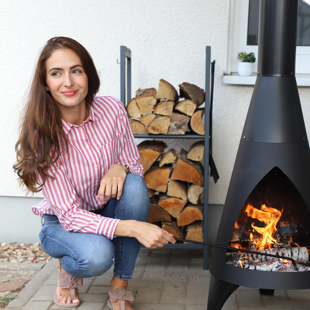 KAMINHOLZREGAL - Anthrazit, Metall (40/150/30cm) - Relaxdays