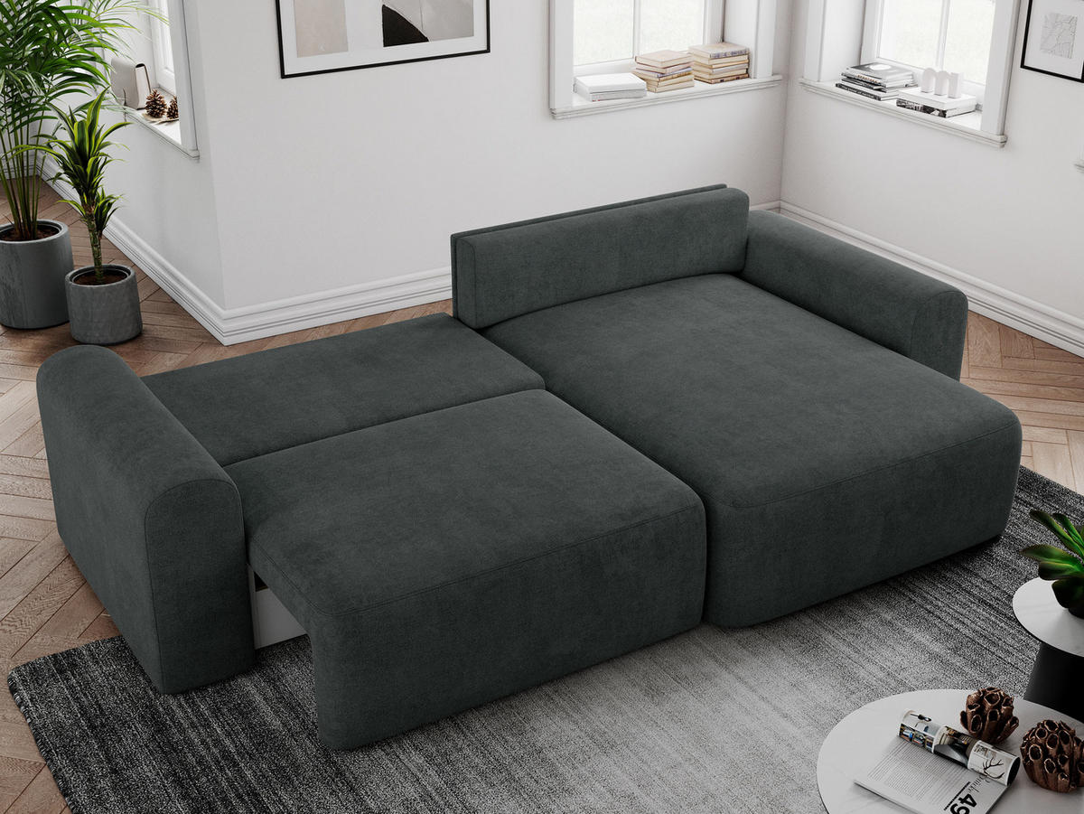 ECKSOFA NELSON Dunkelgrau Struktur - Dunkelgrau/Schwarz, Kunststoff/Textil (274/152cm) - MKS