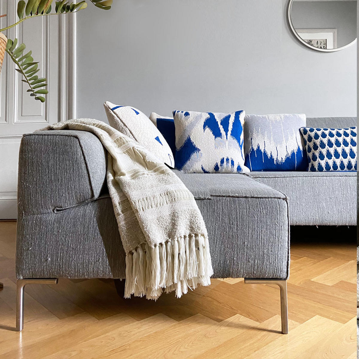 DEKOKISSEN Welle gestrickt Blau 50x50 - Blau, Textil (50/50/12cm) - Malagoon