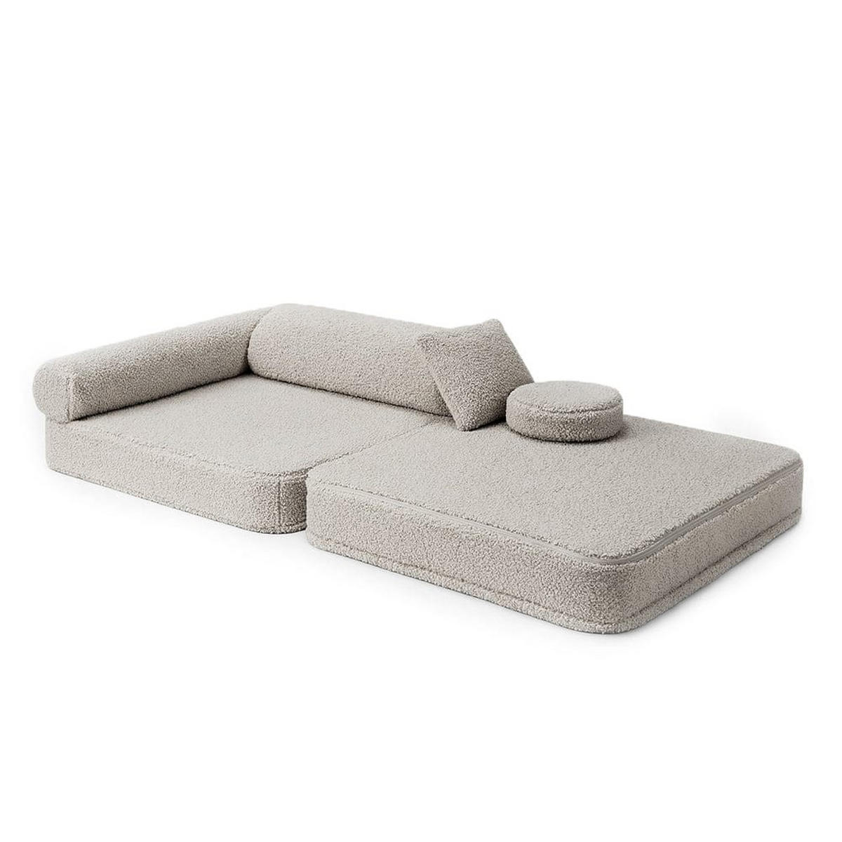 KINDERSESSEL modular 3-in-1 ausklappbar aus Teddystoff in Taupe - Hellgrau, Textil (1000/50/50cm) - MeowBaby