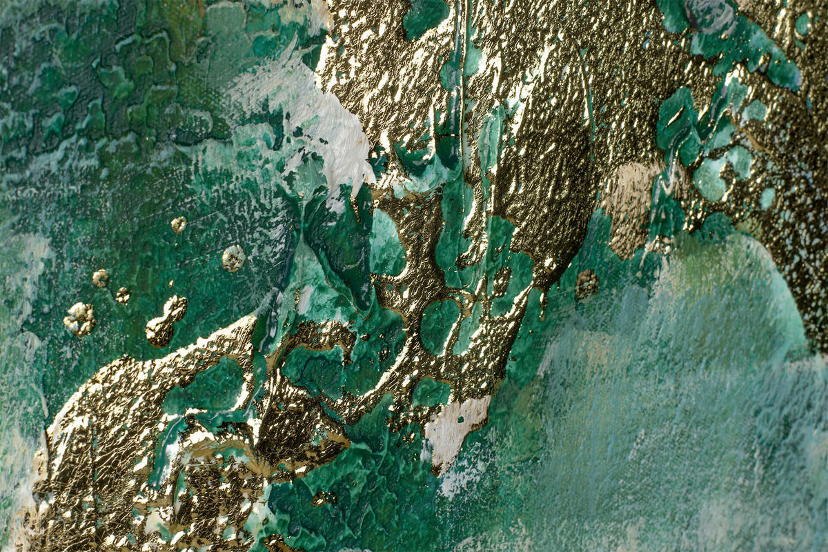 ÖLGEMÄLDE 120/80 cm - Türkis/Goldfarben, Holz/Textil (120/80cm) - KUNSTLOFT