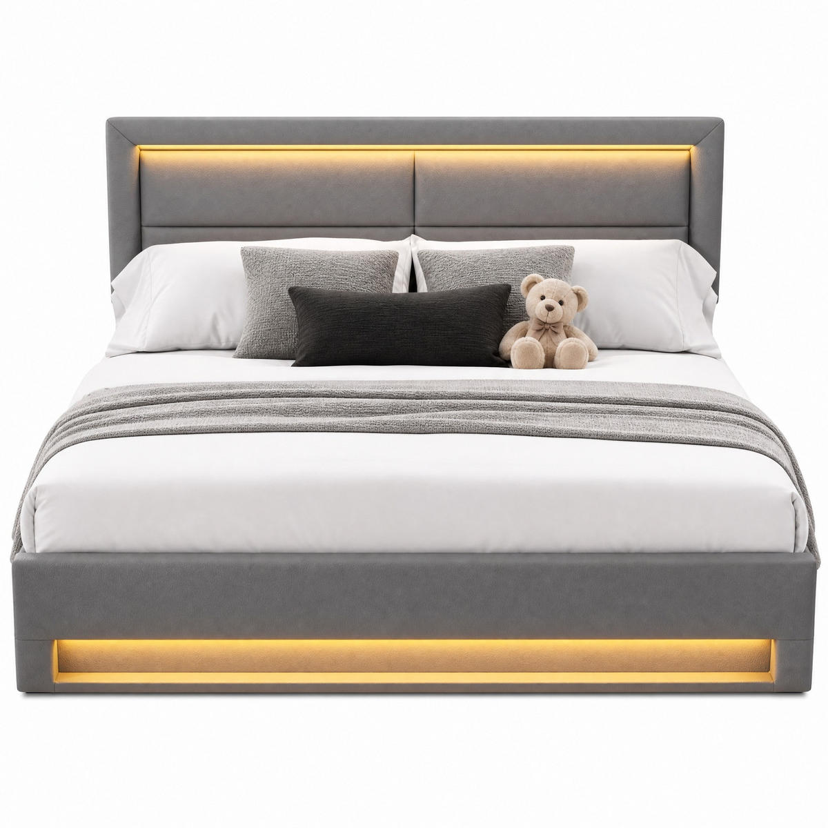 POLSTERBETT 140/200 cm in Grau mit Stauraum, LED und USB Kunstleder - Grau, Holzwerkstoff/Textil (140/200cm) - CHICFURN