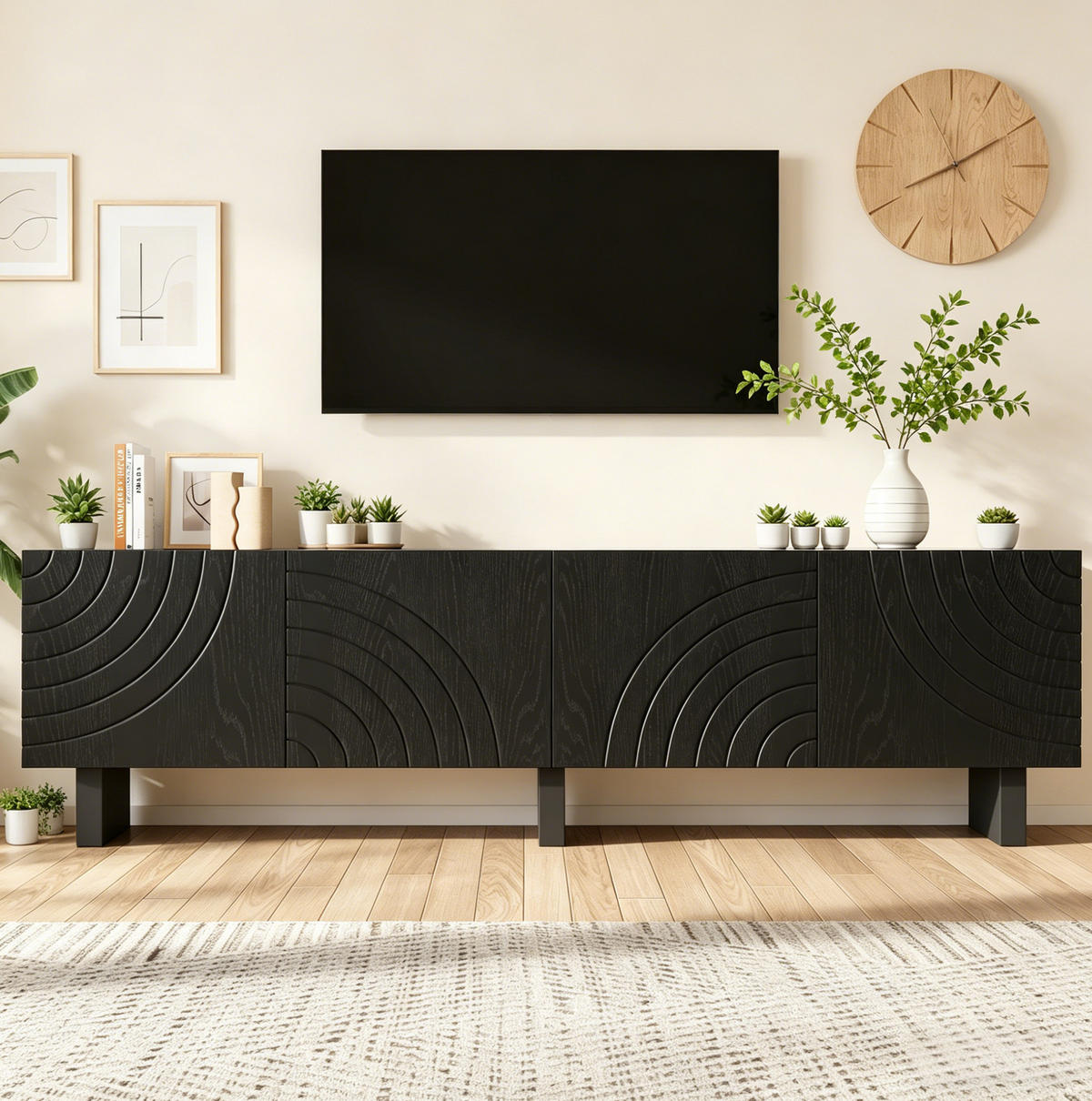 TV-LOWBOARD 180/40/55 cm schwarz aus Spanplatte mit 4 Türen - Schwarz, Holzwerkstoff (180/55/40cm) - OKWISH