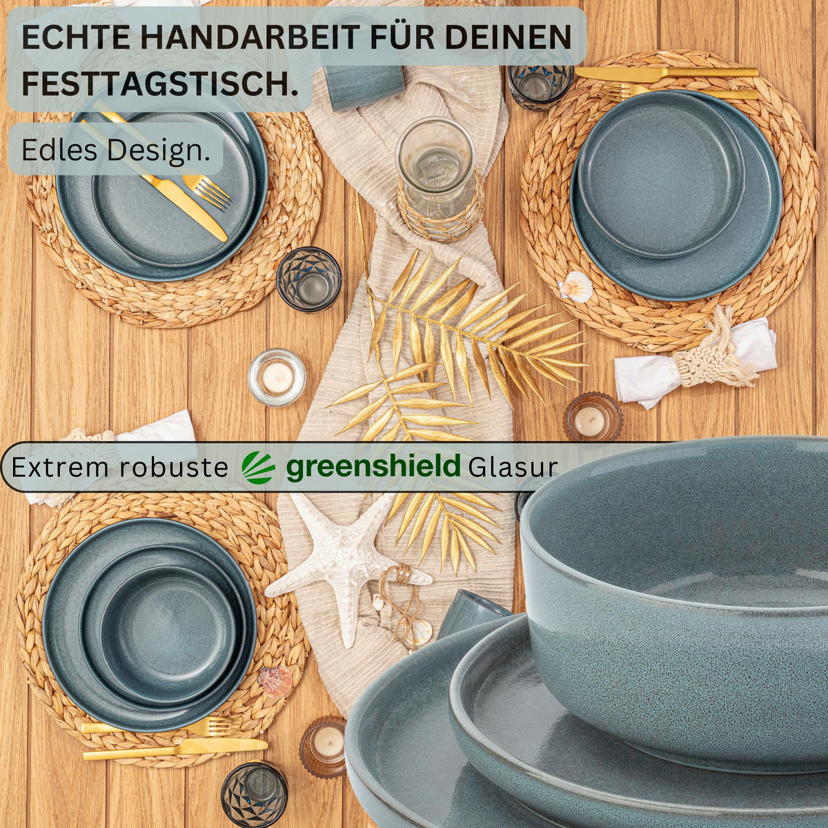 TAFELSERVICE KAIRO OCEAN - 18 teilig aus Steingut - Blau, Stein (27/6.7/27cm) - Sänger