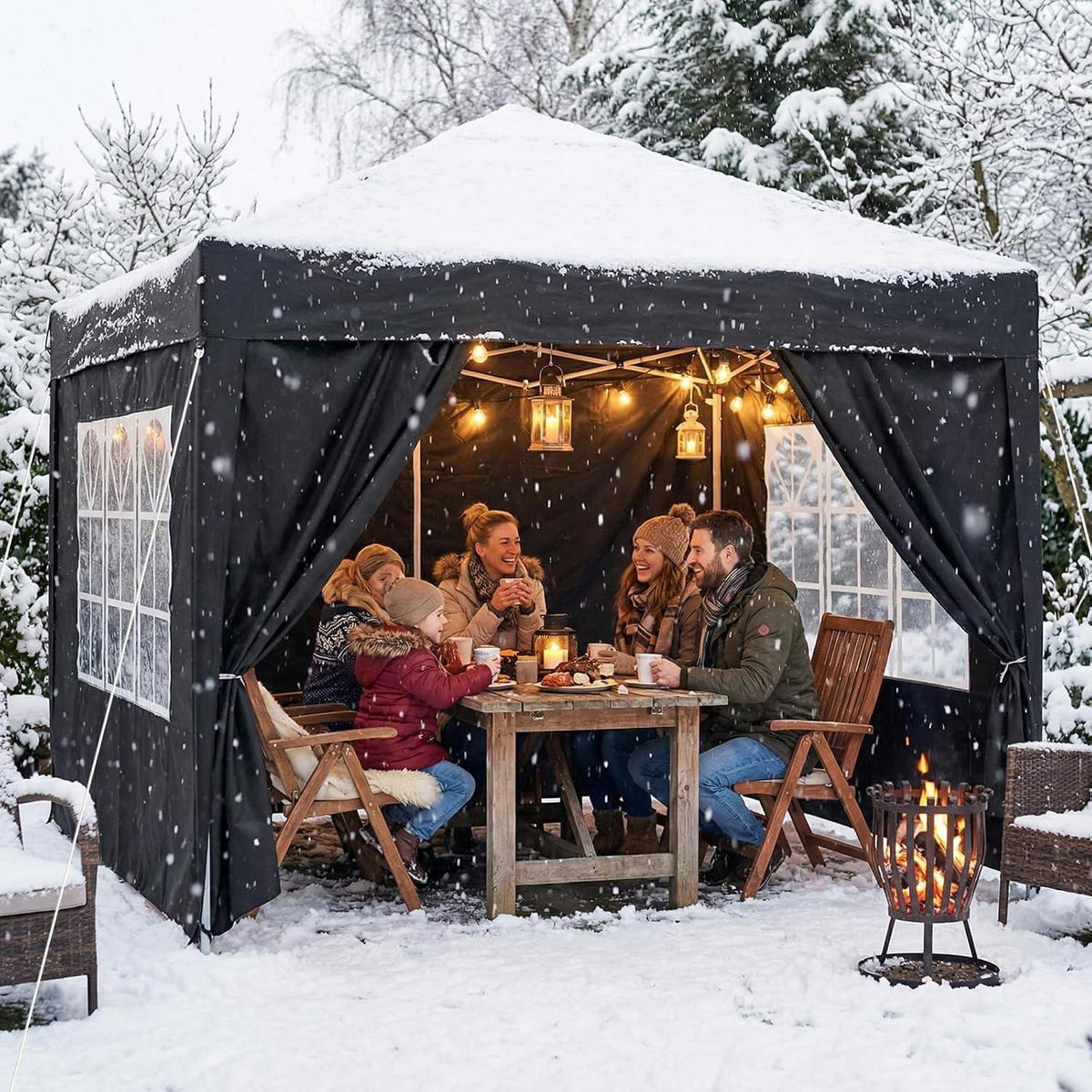 FALTPAVILLON 3 x 3 m mit 4 Seitenteilen Schwarz - Schwarz, Textil (300/255/300cm)