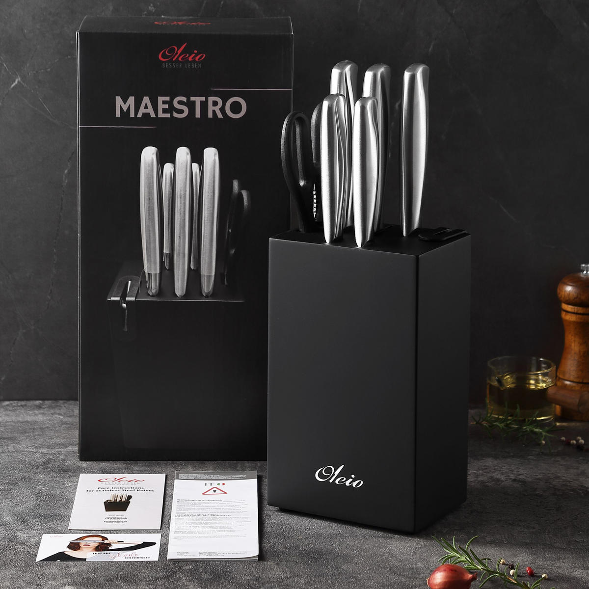 MESSERBLOCK-SET 6-TEILIG - Schwarz, Holz/Metall (1/1/1cm) - Oleio