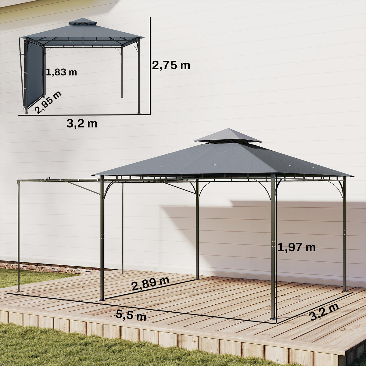 PAVILLON Polyester Metall Dunkelgrau - Dunkelgrau, Textil/Metall (320/275/320cm) - Outsunny