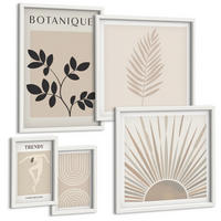 BILDER SET 5er Set - 50x50 cm & 20x30 cm & 40x60 cm Weißer Rahmen - Abstrakte Poster im Boho-Stil in Pastellfarben - Weiß, Kunststoff (40/60cm) - TULUP