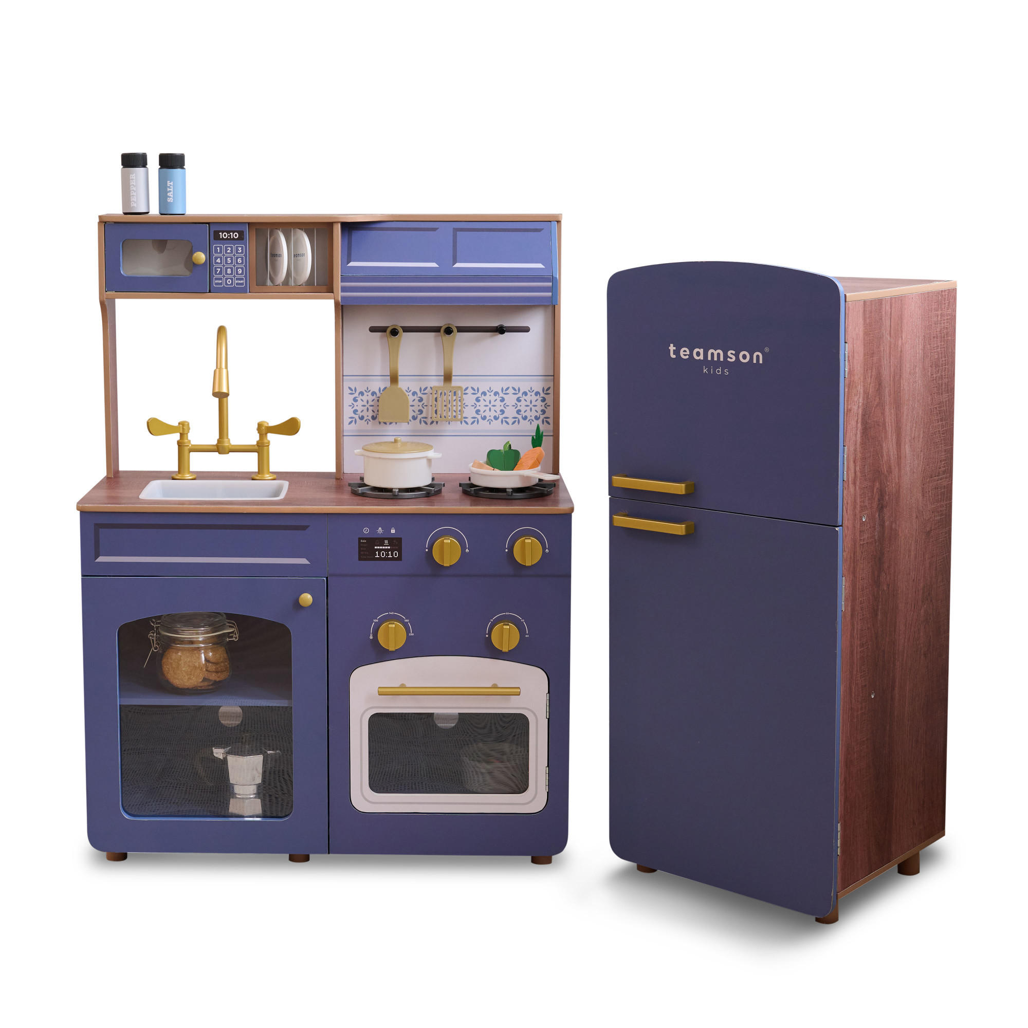 KINDERKUCHE Modulare Holz mit Kühlschrank, 92cm, Blau - Blau, Holzwerkstoff (104/30/92cm) - Teamson Kids