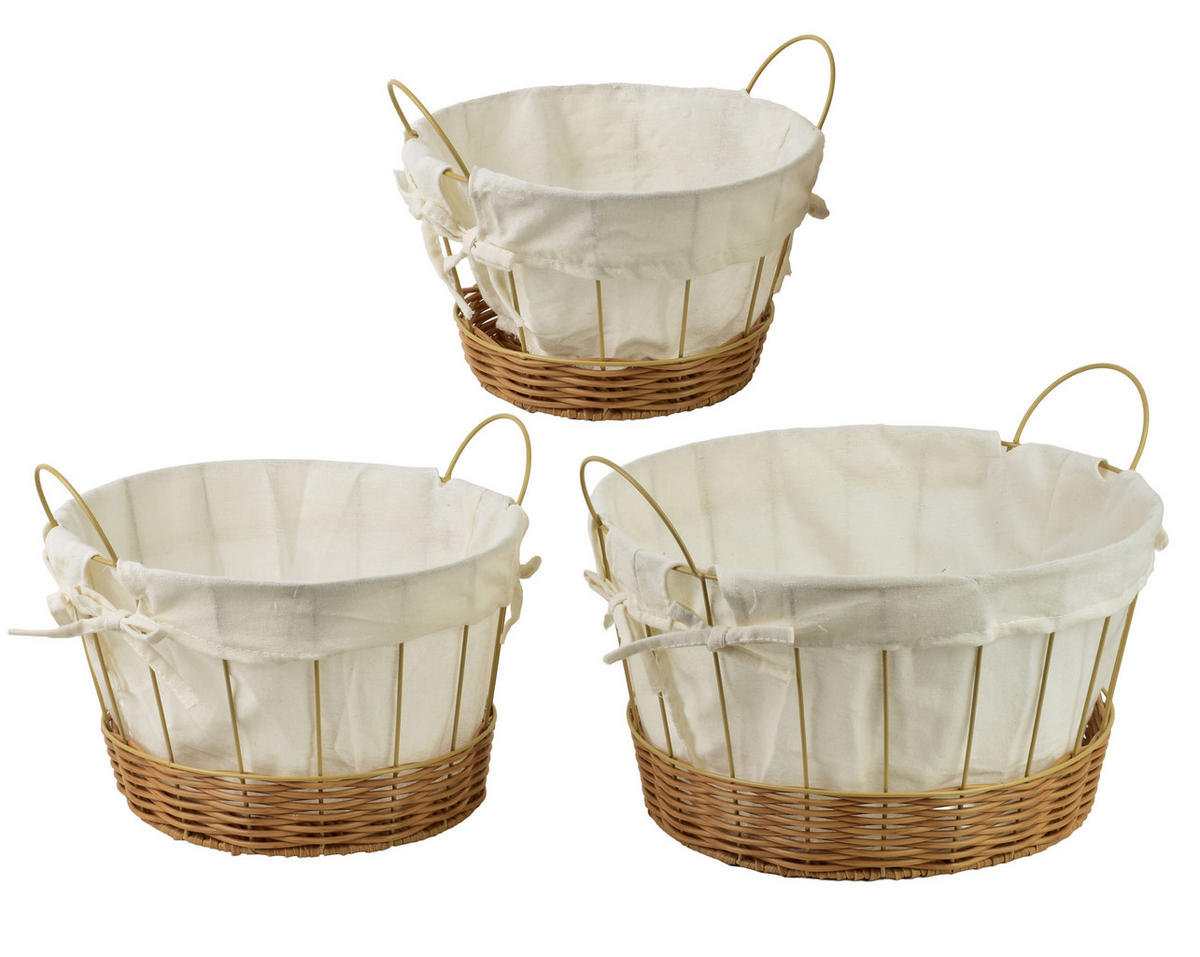 BROTKORB Will 3er Set Weiß 35x35x20,5/26,5 cm Metall - Weiß, Metall (35/26.5/35cm) - Mondex