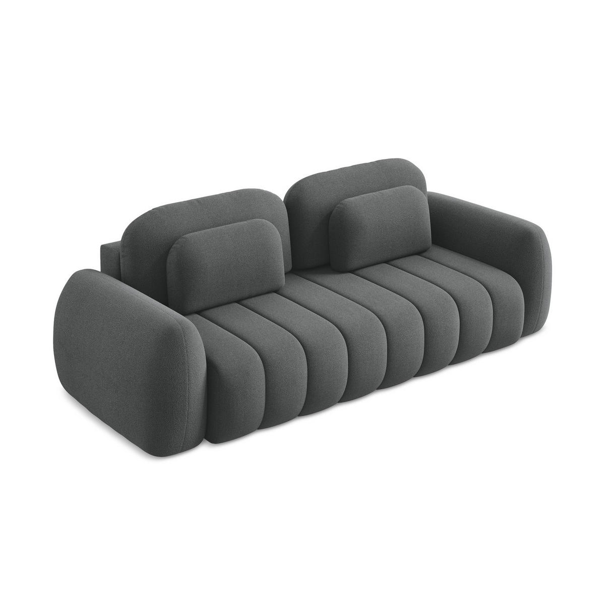 3-SITZER SOFA mit Schlaffunktion Bouclé Stoff Grau - Dunkelgrau/Schwarz, Holzwerkstoff/Kunststoff (266/95/121cm) - LaMiaSofa