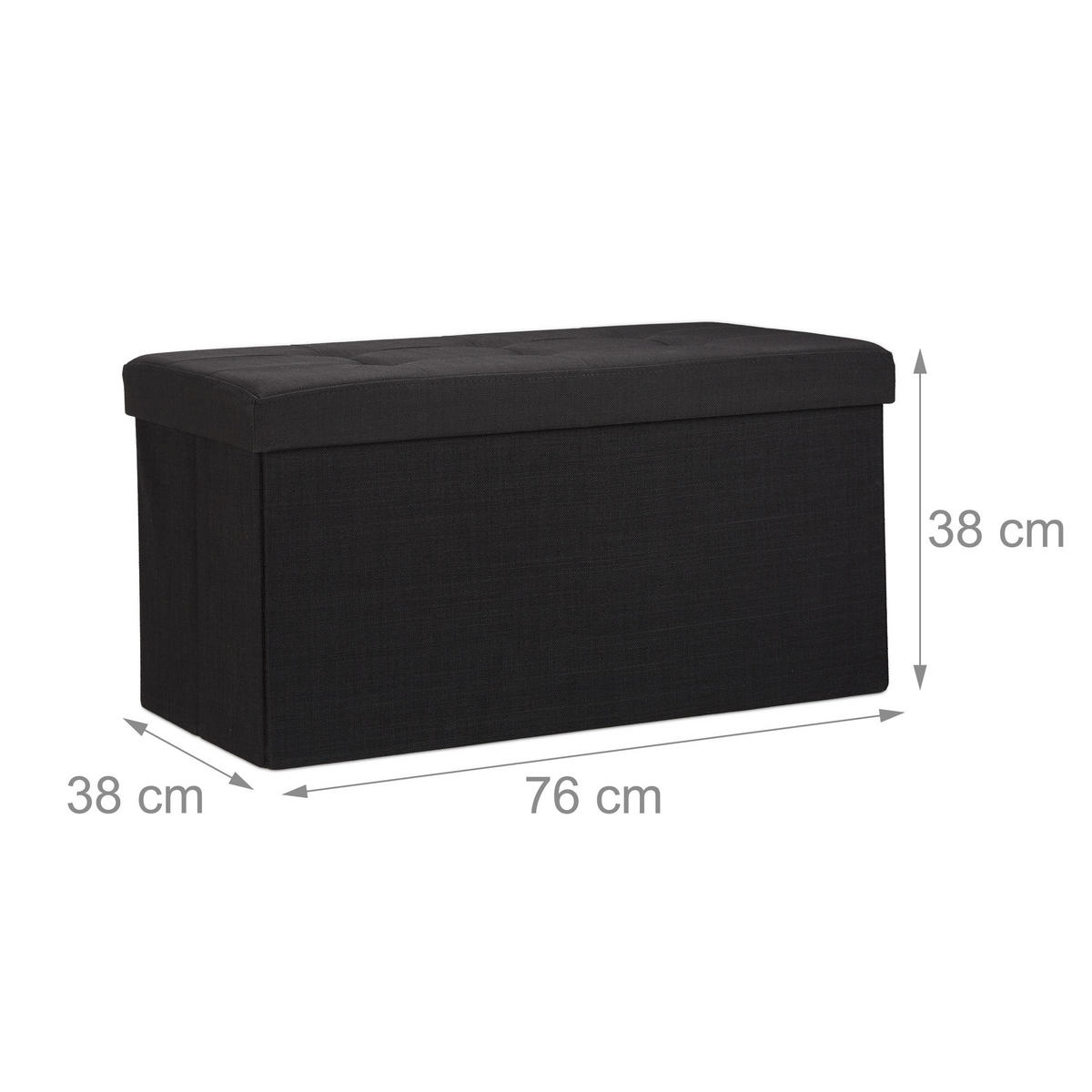 FALTBARE Sitzbank - Schwarz, Holzwerkstoff/Textil (38/38/76cm) - Relaxdays