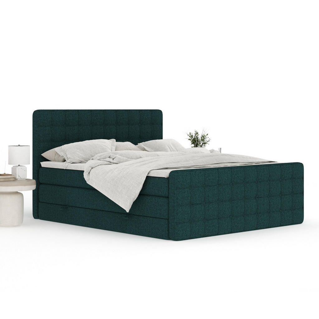 Thumbnail - Maison de Reve Boxspringbett, Grün, Textil, Buche, Kiefer, H3 + H4, 7-Zonen, Höhe ca. 40 cm, 140x200 cm, Handmade in Eur...