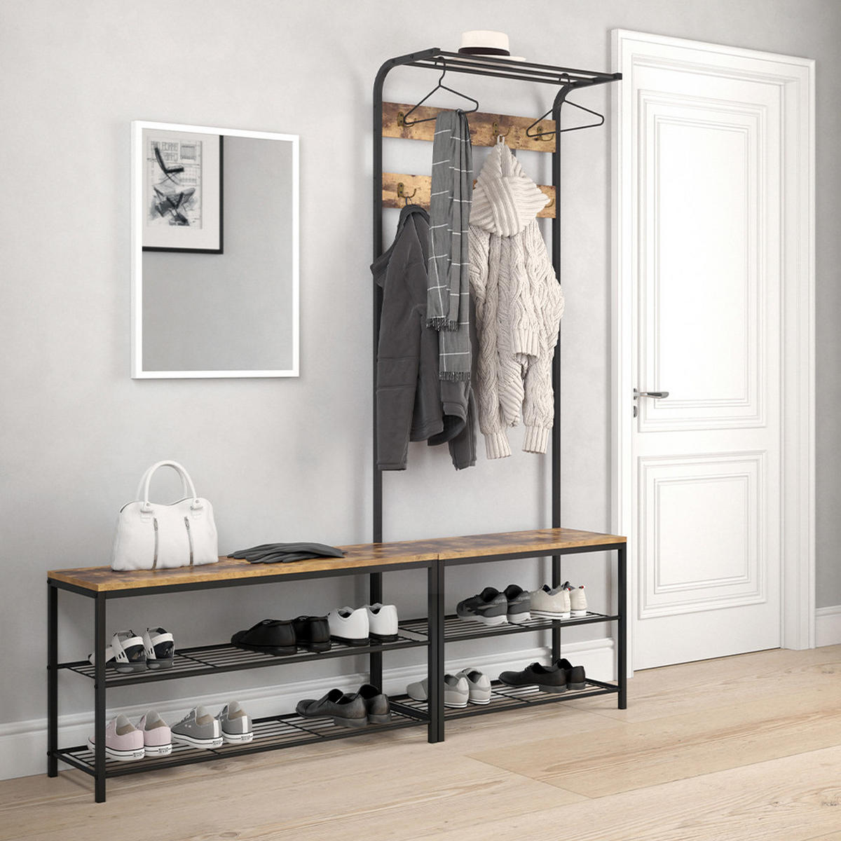 SCHUHBANK Fyrk Antikholz 100 x 51.5 cm - Eichefarben/Schwarz, Holzwerkstoff (100/51.5/30cm) - Vicco