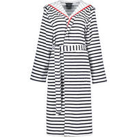 BADEMANTEL DAMEN KAPUZE STREIFEN 1243 SCHWARZ-WEISS - 96 - Weiß, Textil (Snull) - Cawoe