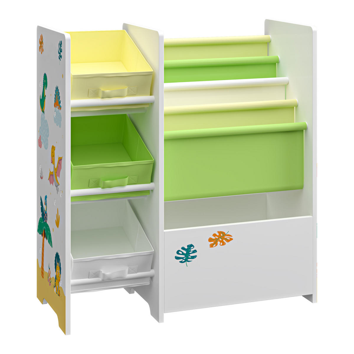 KINDERREGAL Vimianzo - Gelb/Weiß, Holzwerkstoff/Textil (65/60/30cm) - [en.casa]