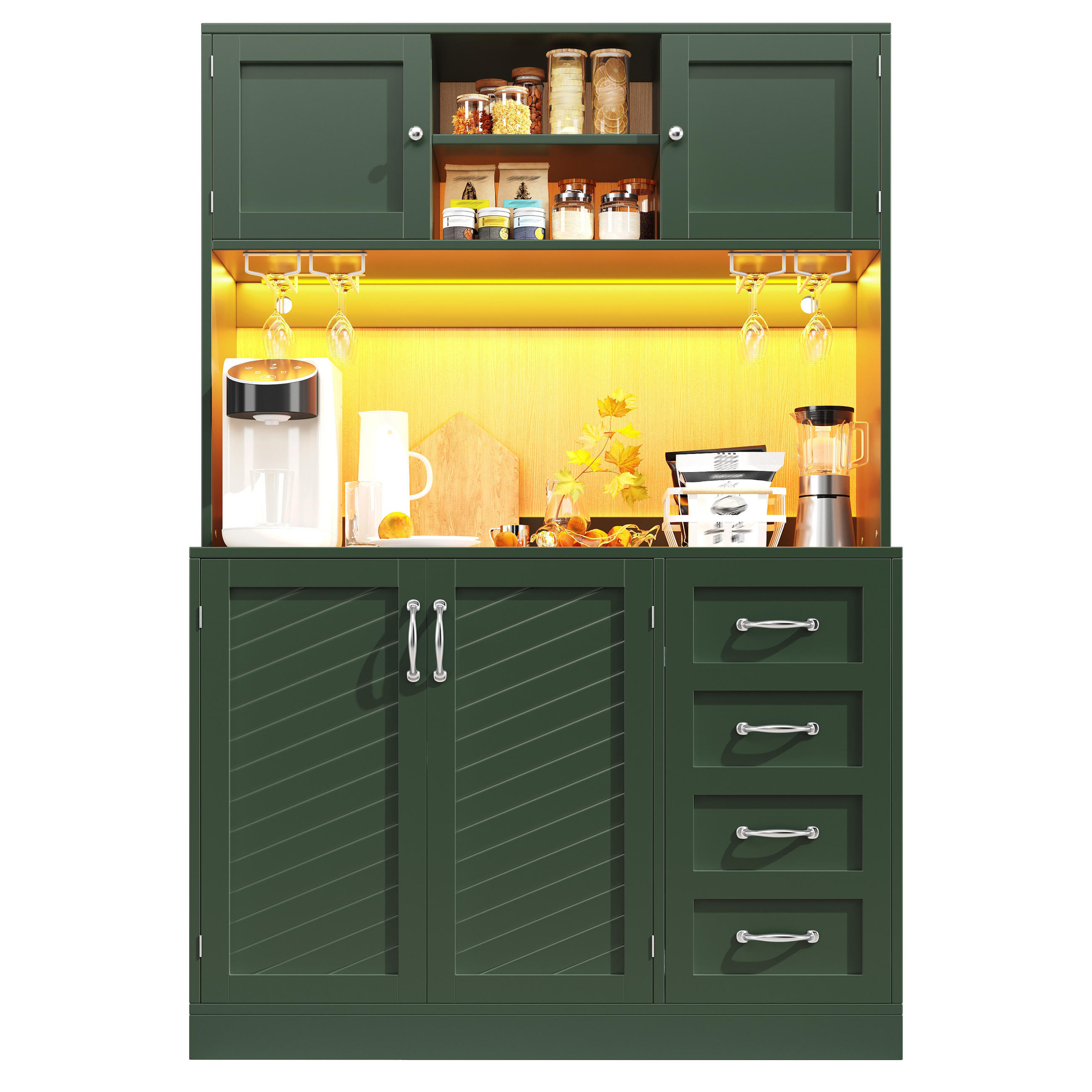 KÜCHENSCHRANK LED 120x40x188Cm 4 Türen Snackregal - Grün, Holzwerkstoff (120/188/40cm) - FLIEKS