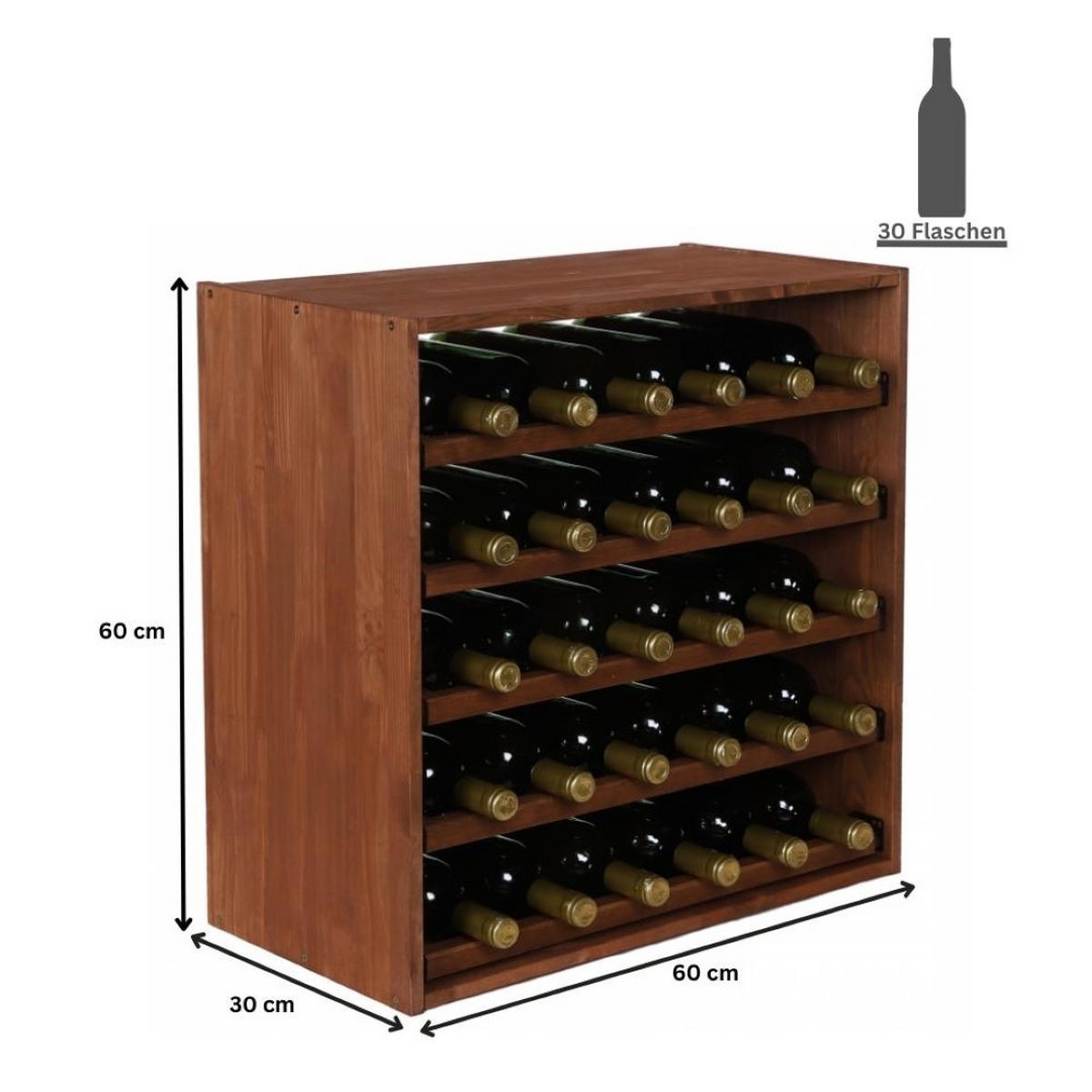 WEINREGAL Vincellar Mod 60x60x30 cm Auszug Modul Für 30 Flaschen mit Ausziehbaren Ebenen Massives Kiefernholz Braun Geölt - Braun, Holz (60/60/30cm) - PROREGAL