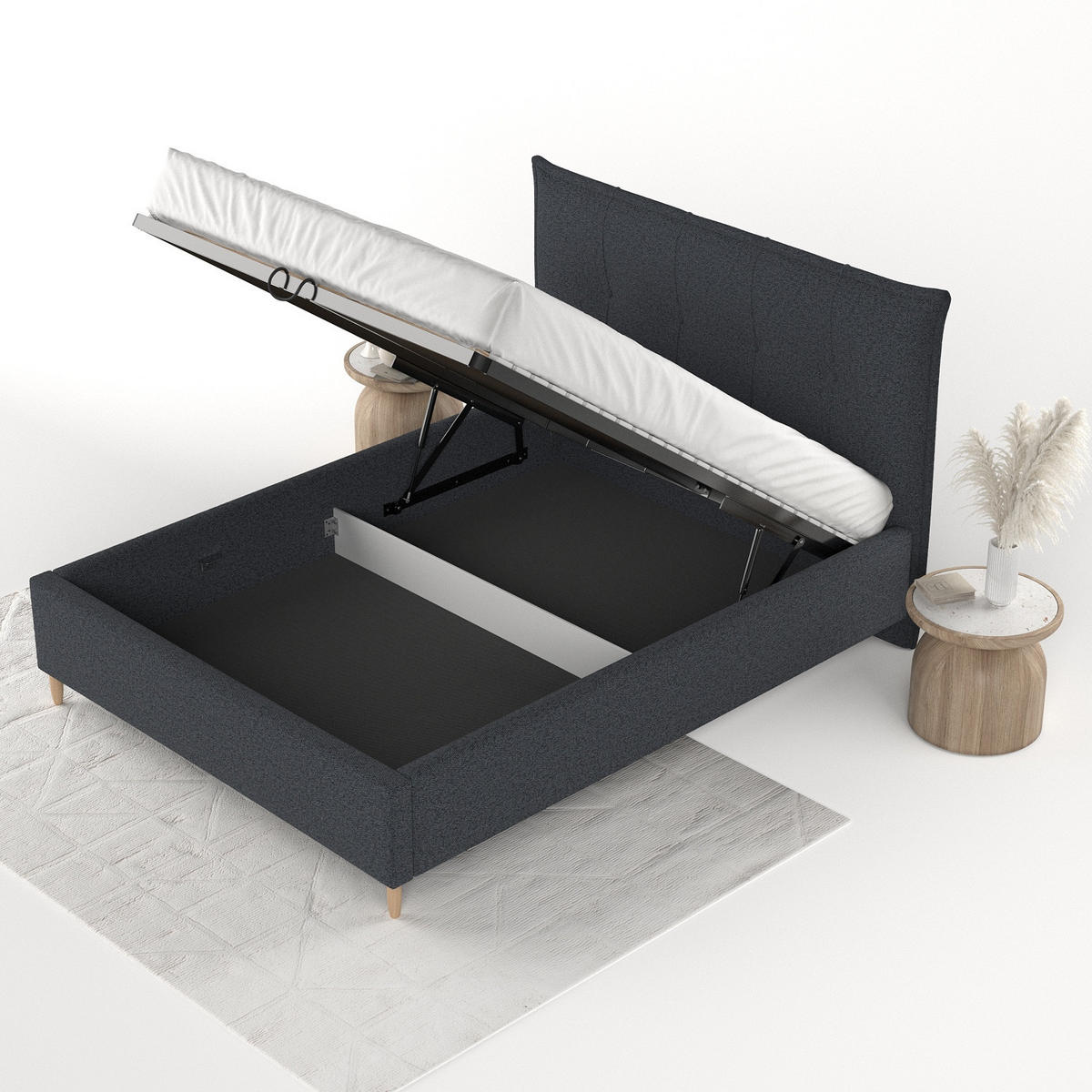 POLSTERBETT Plaza 120/200 cm Anthrazit im Riva Stoff - Anthrazit/Naturfarben, Holz/Holzwerkstoff (120/200cm) - AltaBeds