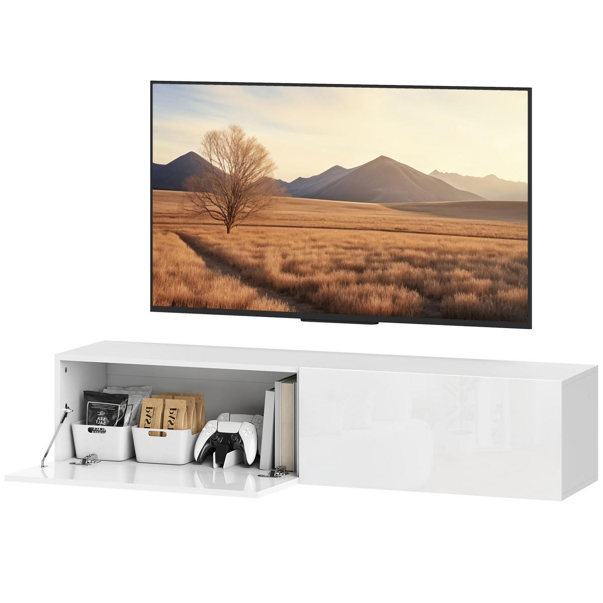 TV-LOWBOARD Weiß 140/33/29,8 cm, Hängend, 2 Türen - Weiß, Holzwerkstoff (140/29.8/33cm) - PANGIVO