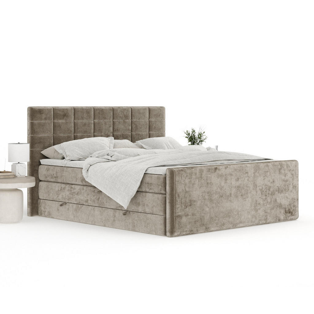 Thumbnail - Maison de Reve Boxspringbett, Beige, Textil, Buche, Kiefer, H3 + H4, 7-Zonen, Höhe ca. 40 cm, 140x200 cm, Handmade in Eu...