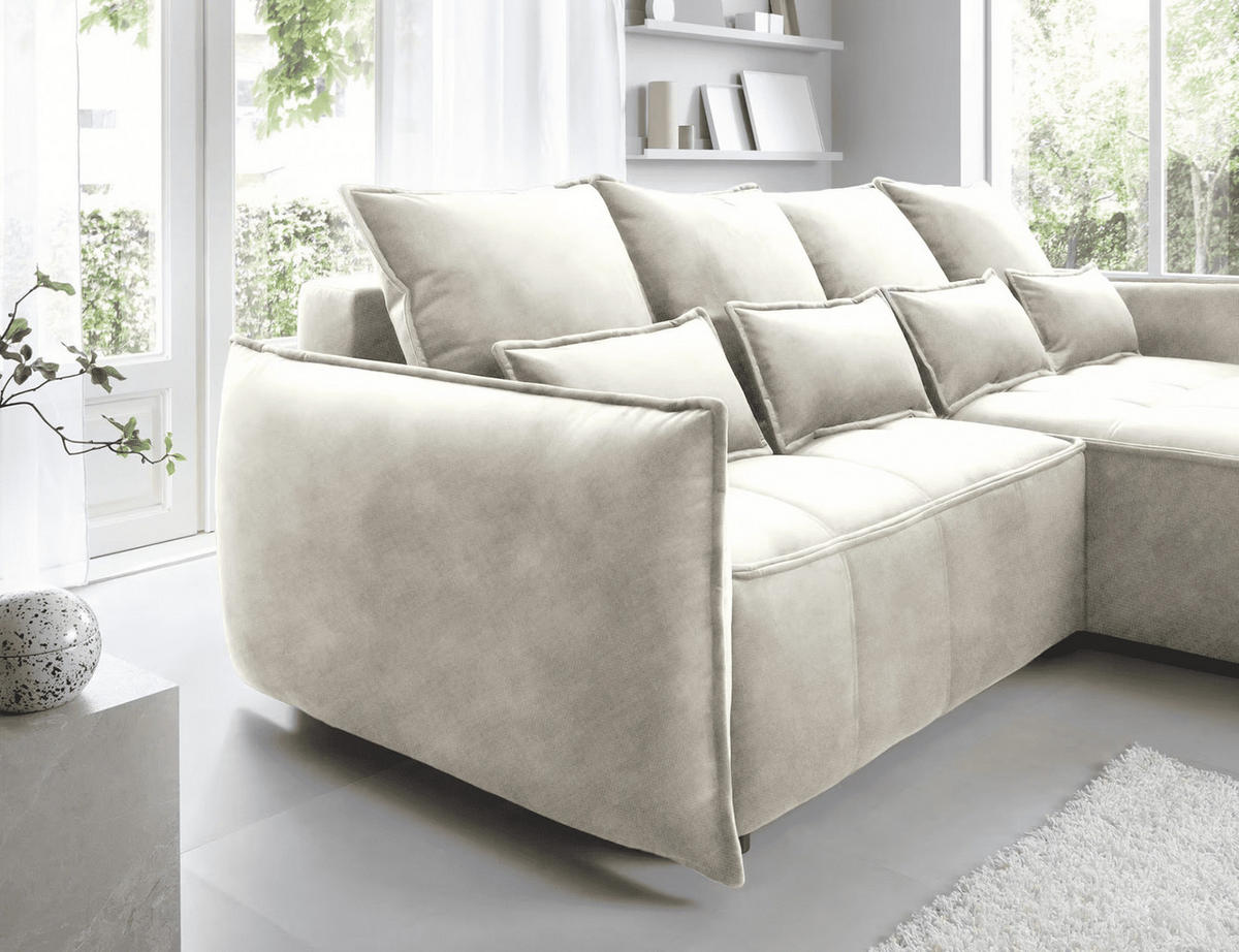 ECKSOFA mit Schlaffunktion und Bettkasten - Beige, Textil (196/265cm) - Eltap