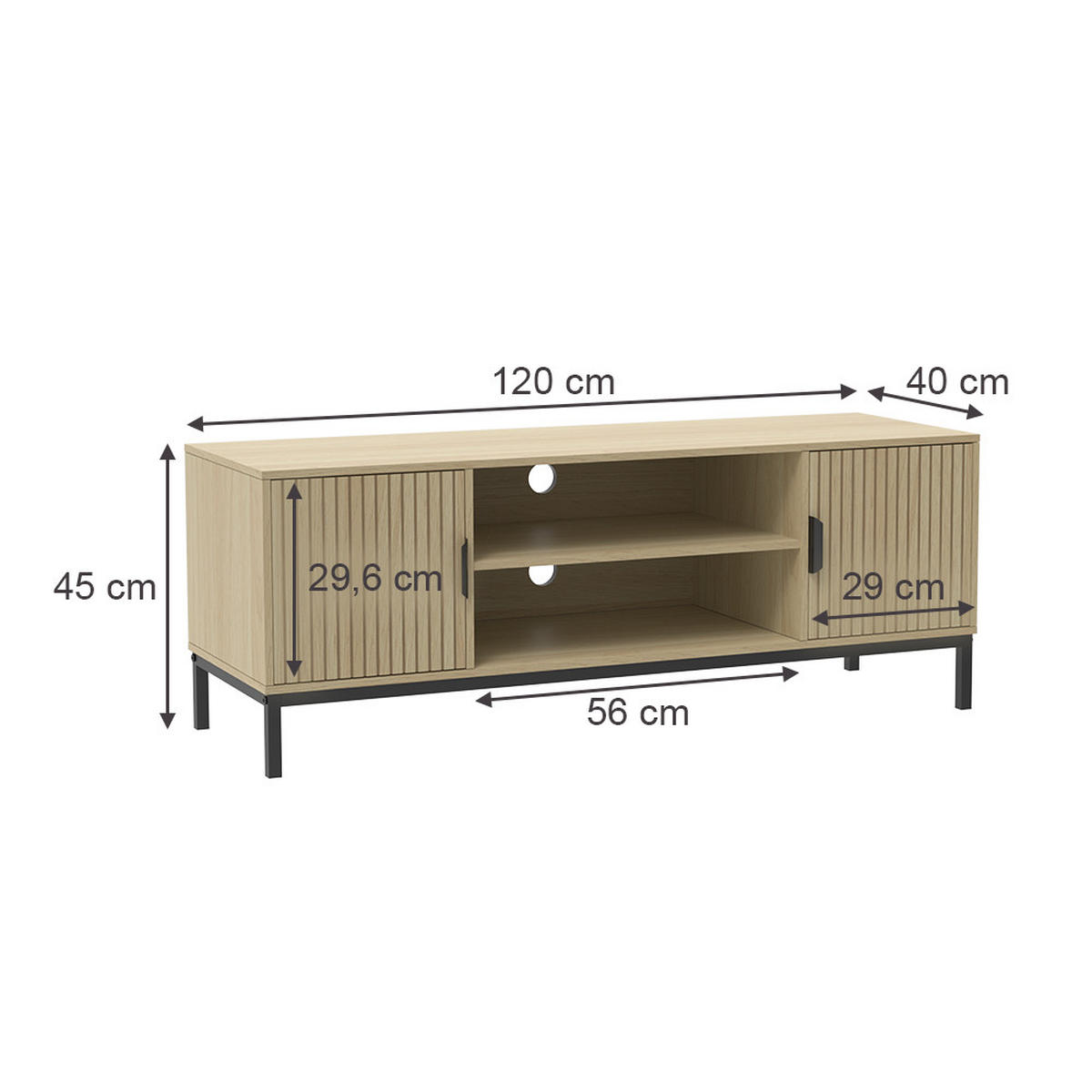 LOWBOARD Lennox Eiche 120 x 45 cm - Eichefarben/Schwarz, Holzwerkstoff (120/45/40cm) - Vicco