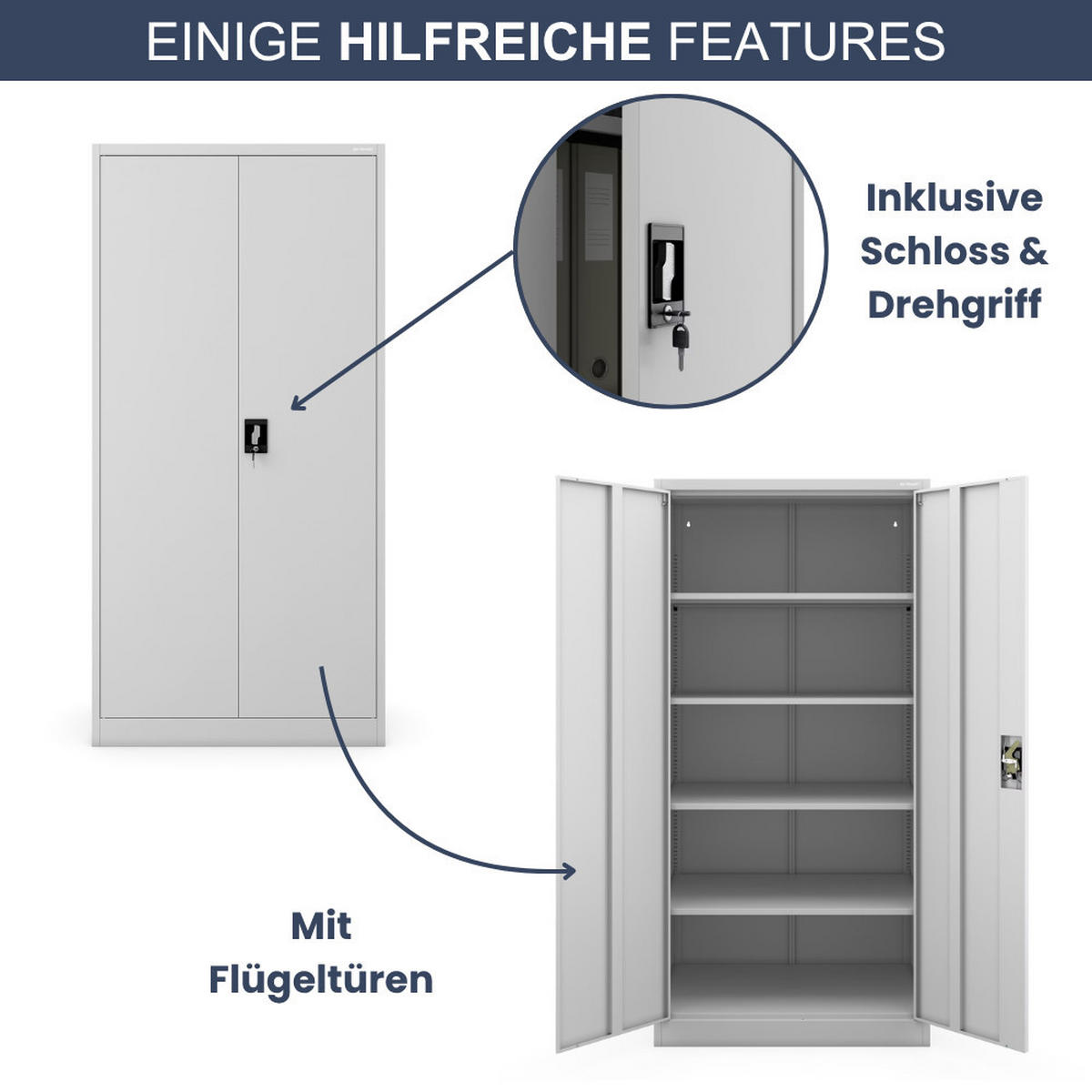 AKTENSCHRANK abschließbar KADO Flügeltüren 185x90x60cm Grau - Grau, Metall (90/185/60cm) - DELUKE