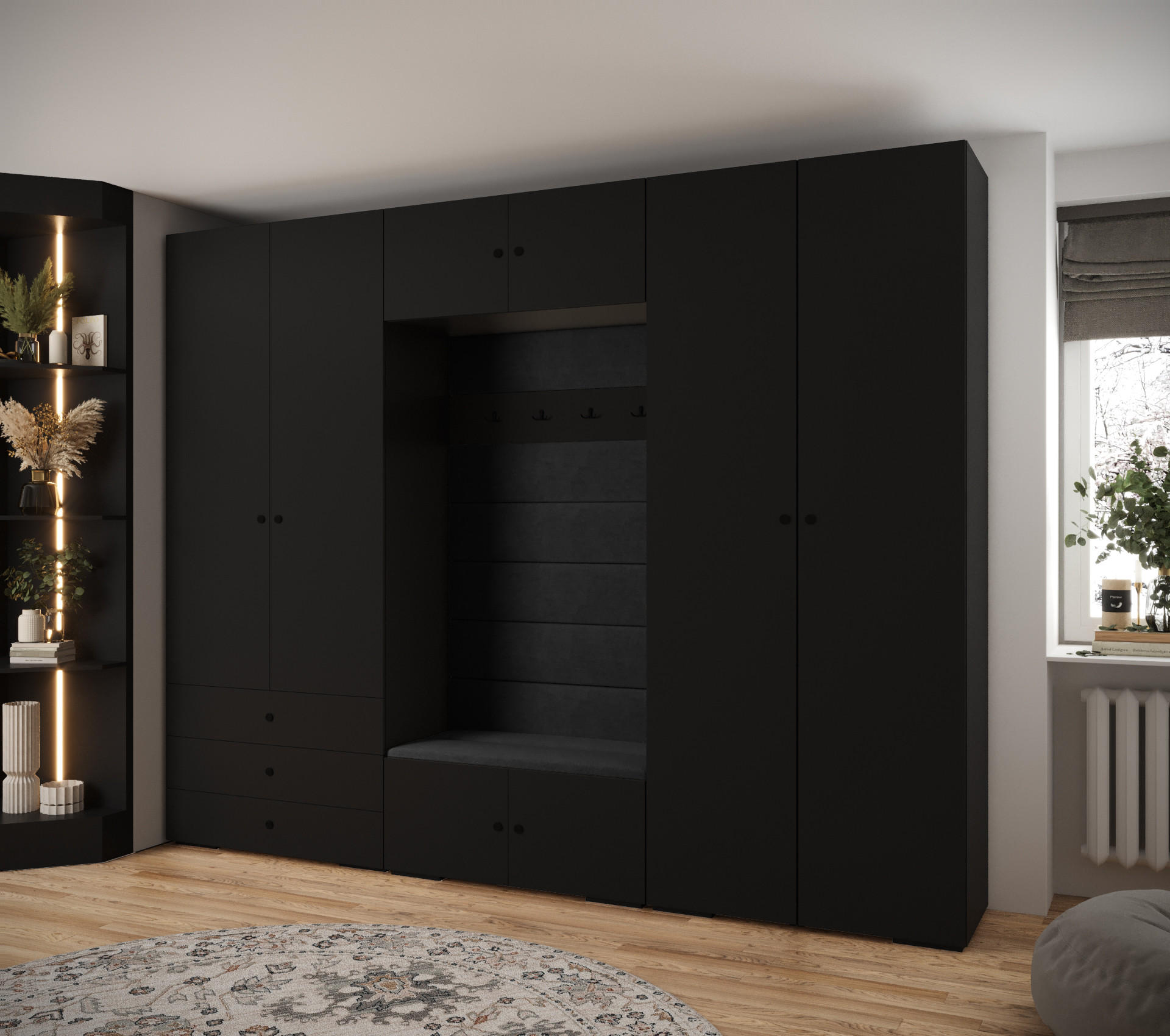GARDEROBEN-SET 236,7/300/47 - Schwarz, Holz/Metall (300/236.7/47cm) - Abiks Möbel