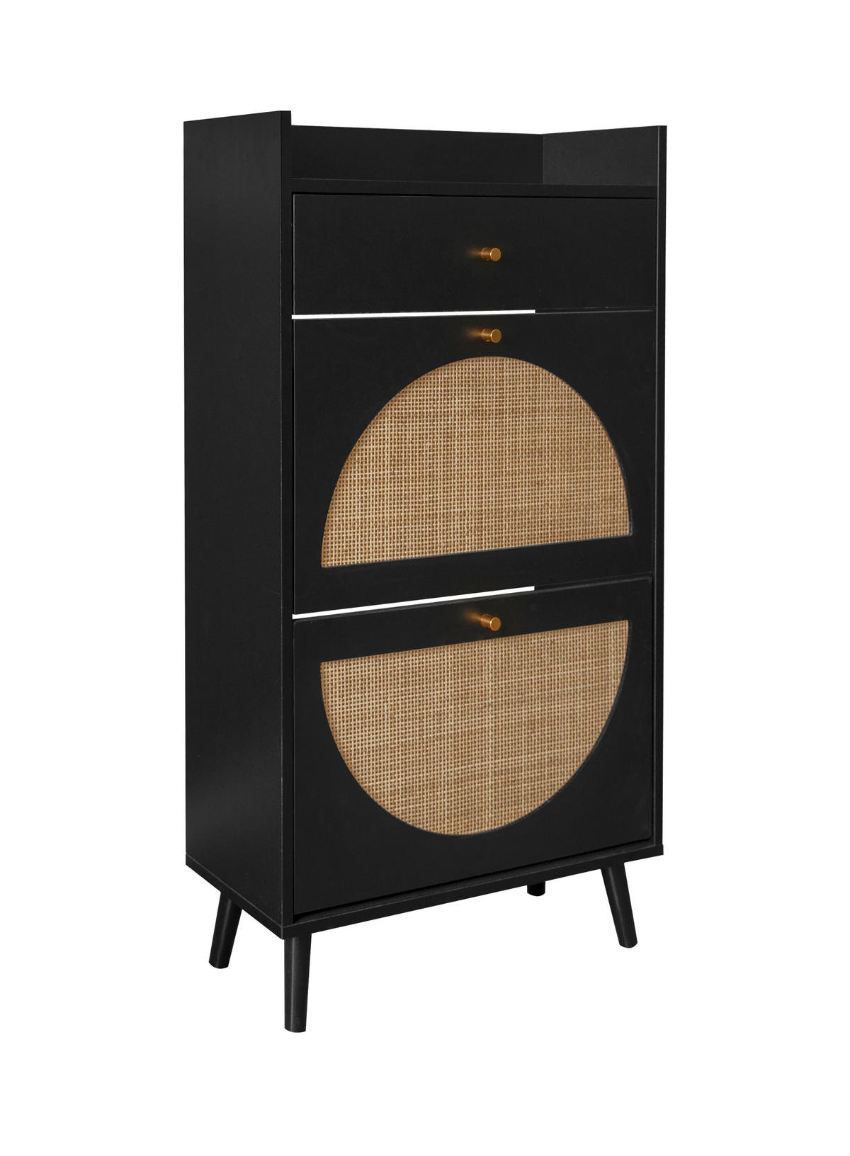 SCHUHSCHRANK 60/24/110 cm schwarz aus Holzwerkstoff mit Rattan-Optik und Schublade - Schwarz, Holzwerkstoff (60/110/24cm) - OKWISH