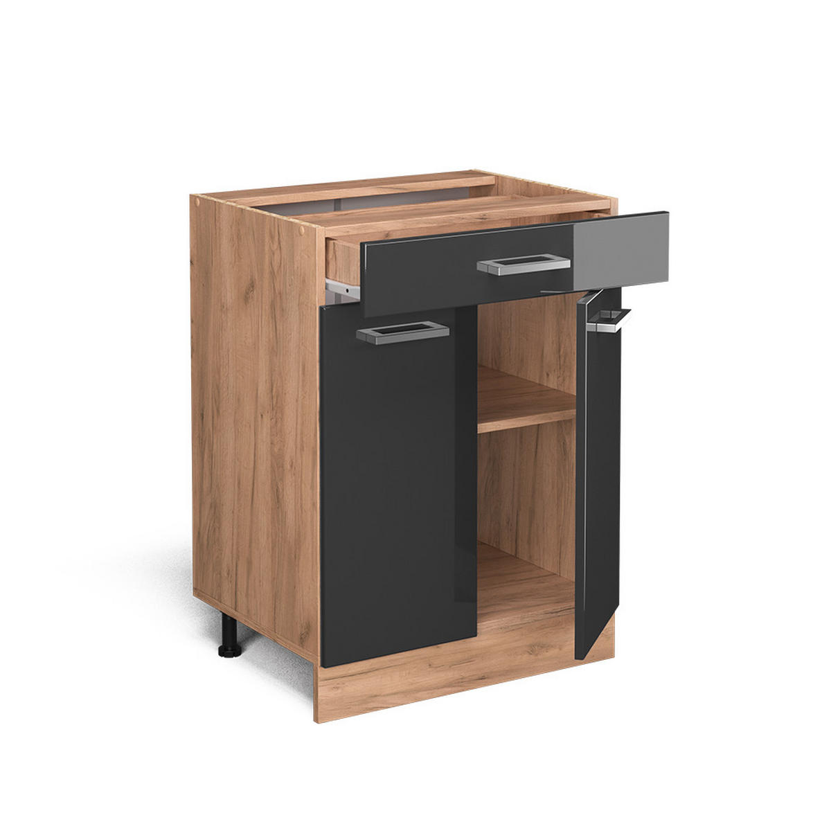 KÜCHENSCHRANK R-Line Anthrazit Hochglanz 60 cm AP Marmor - Anthrazit/Eiche Wotan, Holzwerkstoff (60/81.6/60cm) - Vicco
