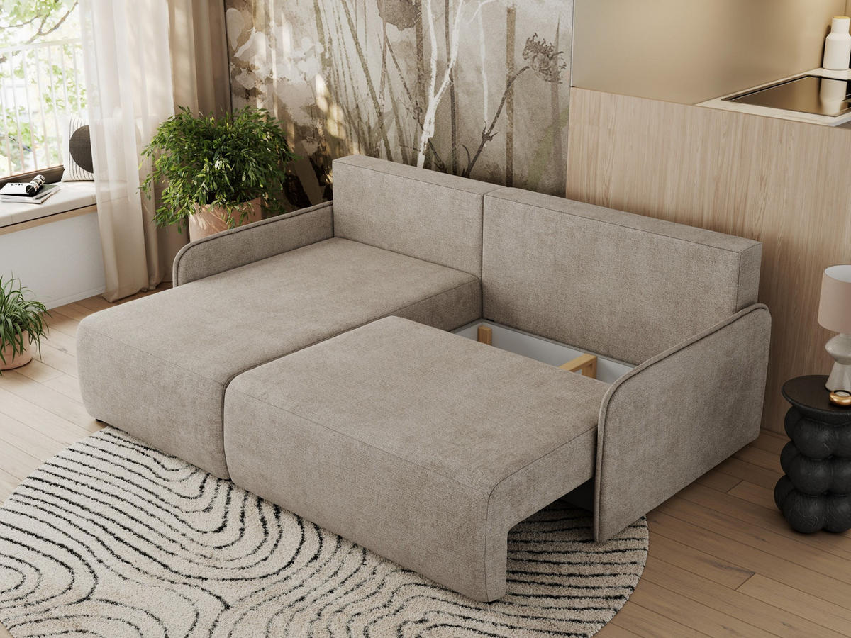 ECKSCHLAFSOFA ARPA L Beige Struktur - links - Beige/Schwarz, Kunststoff/Textil (198/150cm) - MKS