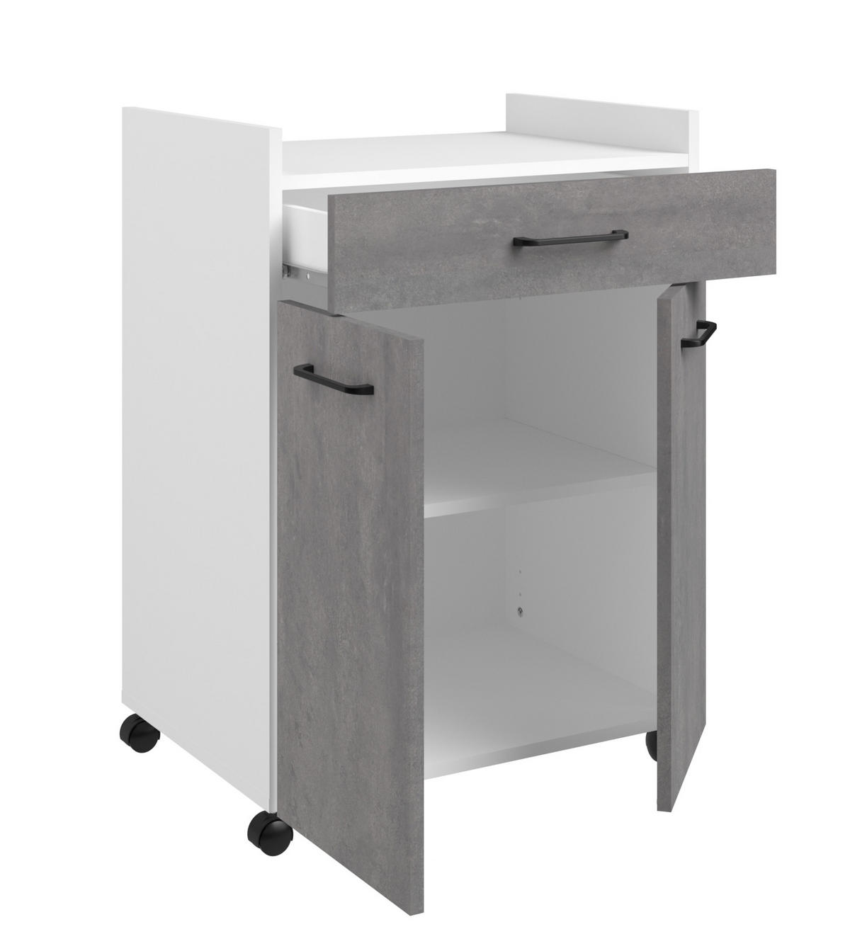 KÜCHENMÖBEL Malice 6 in Weiß und Beton 3teilig Küchenbuffet mit Kücheninsel und Beistellschrank - Weiß, Holzwerkstoff (80/200/120cm)