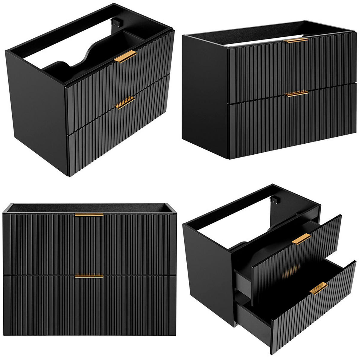 BADMÖBEL-SET 4-TLG. Adelaide-56 - Schwarz, Holzwerkstoff (180/200/47cm) - Lomado