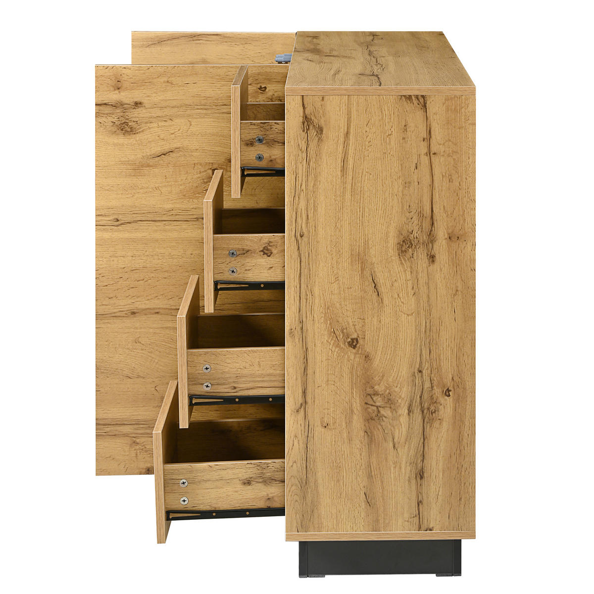 KOMMODE Sideboard 2 Türen Schwarz Natur 110x35.5x90.5cm - Multicolor, Holzwerkstoff (35.5/90.5/110cm) - FLIEKS