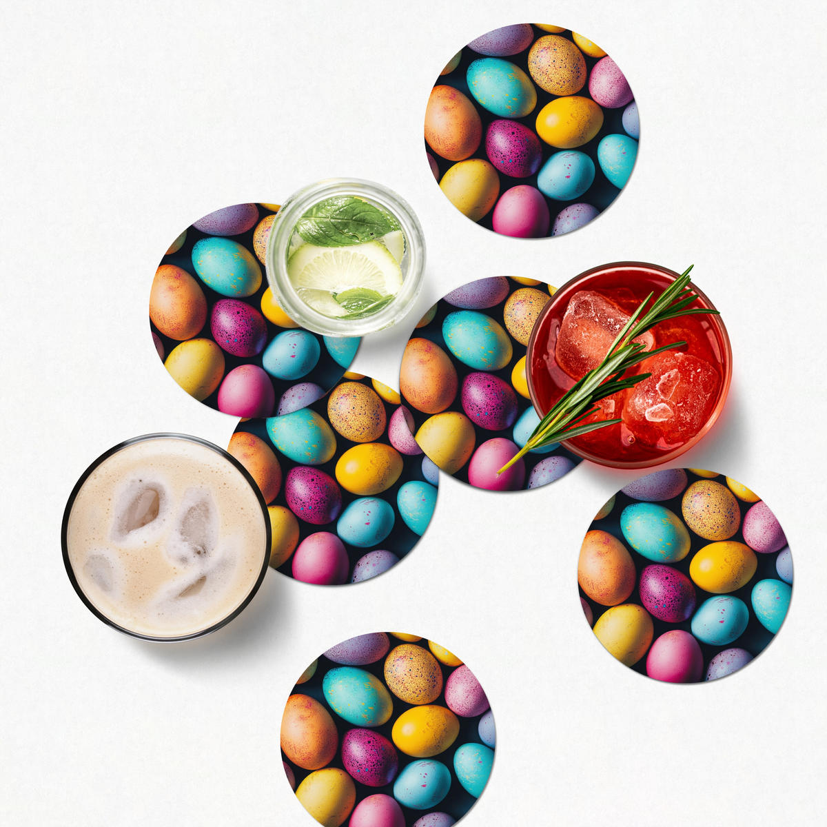 GLASUNTERSETZER Bunt - Ostereier - Spritzer 10x10 cm - Multicolor, Naturmaterialien (10/0.2cm) - MuchoWow